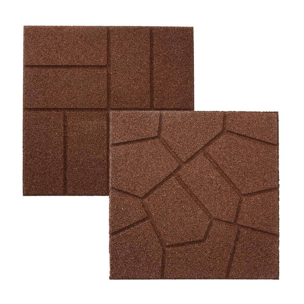Rubberific 16 in. x 16 in. Brown Dual-Sided Rubber Paver (9-Pack)