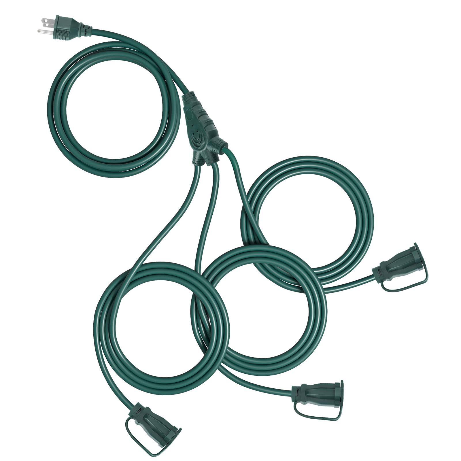DEWENWILS Outdoor Extension Cord 1 to 3 Splitter, 3 Prong Outlets Plugs, 25 Feet
