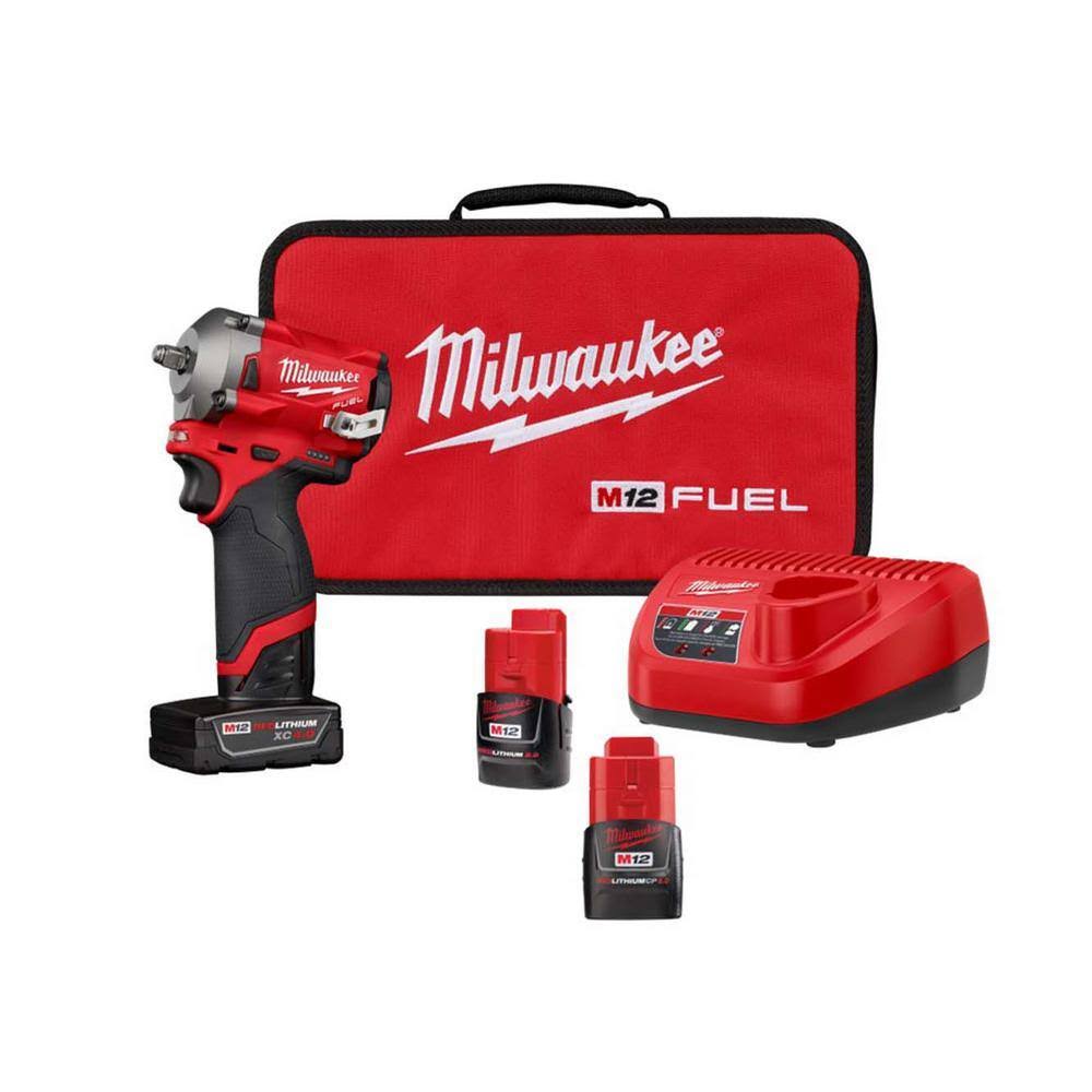 Milwaukee 2554-22-48-11-2420 M12 Fuel 12-Volt Lithium-Ion Cordless Stubby 3/8 in. Impact Wrench Kit with M12 2.0 Ah Compact Battery Pack