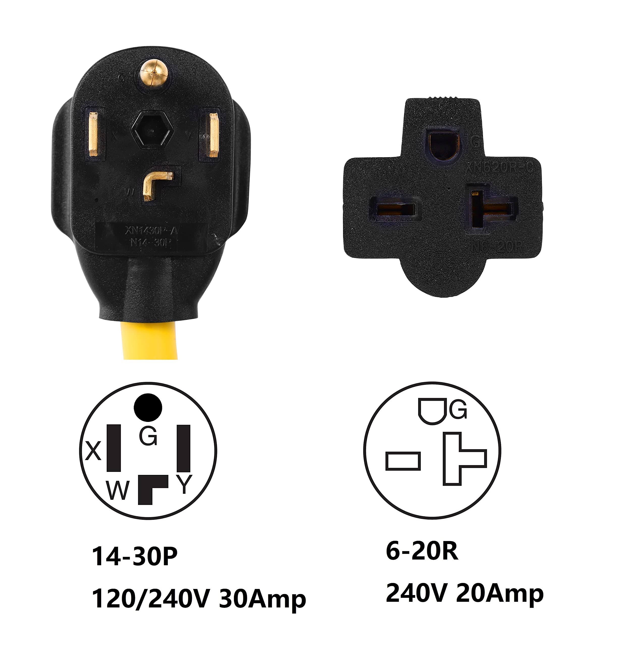 ONETAK NEMA 14-30P to 6-15R 6-20R 240V 20 Amp 4 Prong Male Plug to 3 Prong Female Outlet Receptacle Welder Welding Dryer EV Charger Power Cord