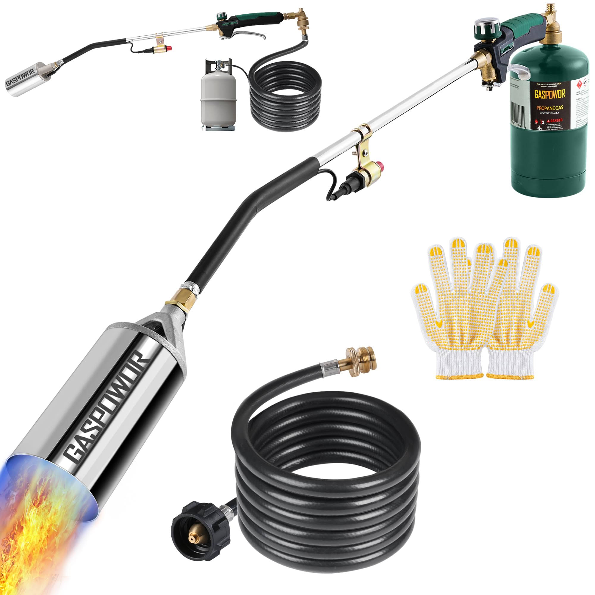 GASPOWOR Heavy Duty Weed Torch,Propane Torch Weed Burner with 8.8 ft Hose(CSA),800,000 BTU, Self Igniting Flame Weeder for Weeding,Roof Asphalt,Snow