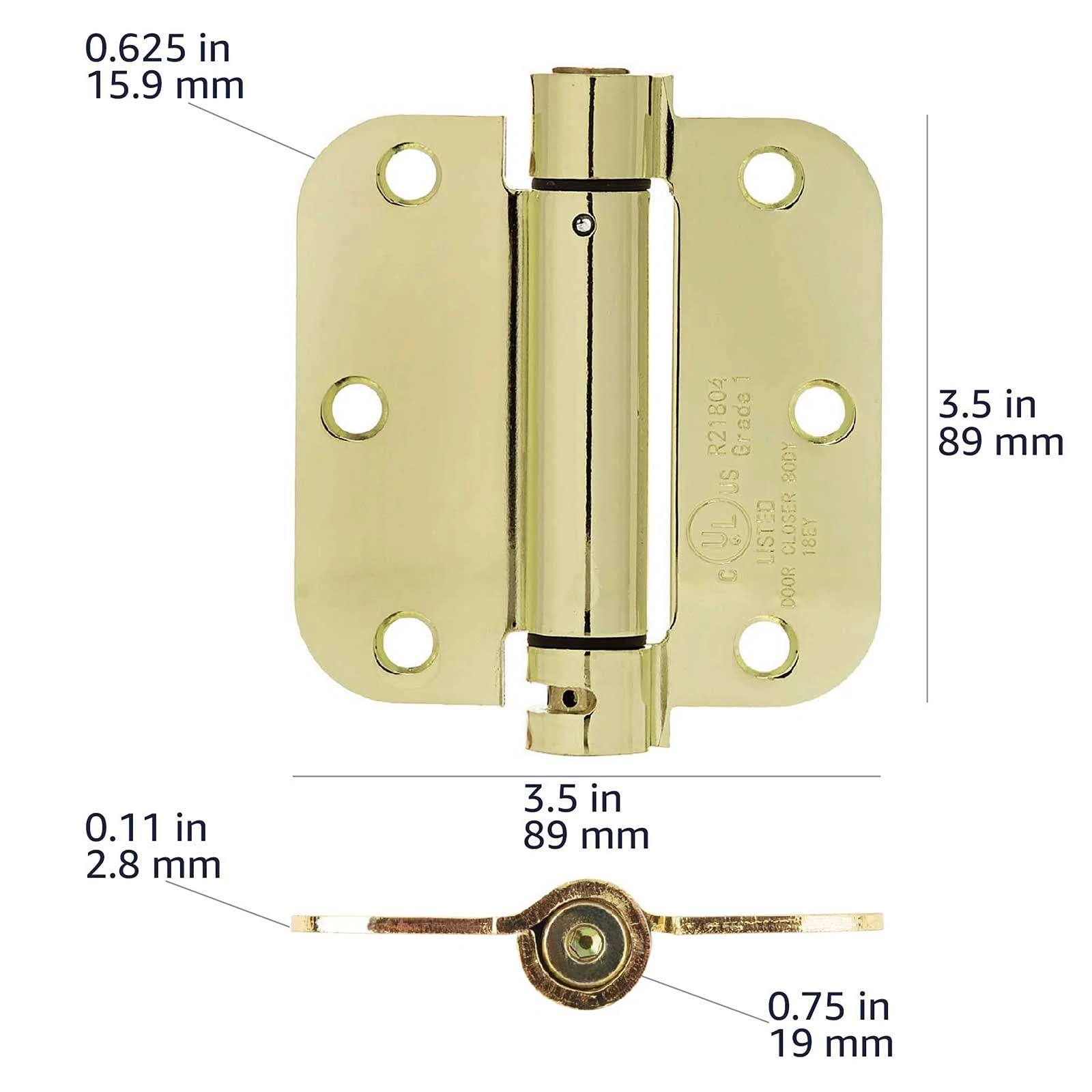 Self-Closing Door Hinge, 3.5 inch x 3.5 inch, 1 Piece, Polished Brass