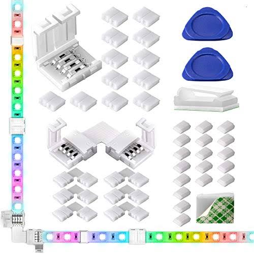 Jin&Bao LED Strip Light Connectors, 10mm Unwired 4 Pin 5050 RGB LED Light Strips Connectors Kit,12 Gapless Connectors, 6 Corner Connectors for