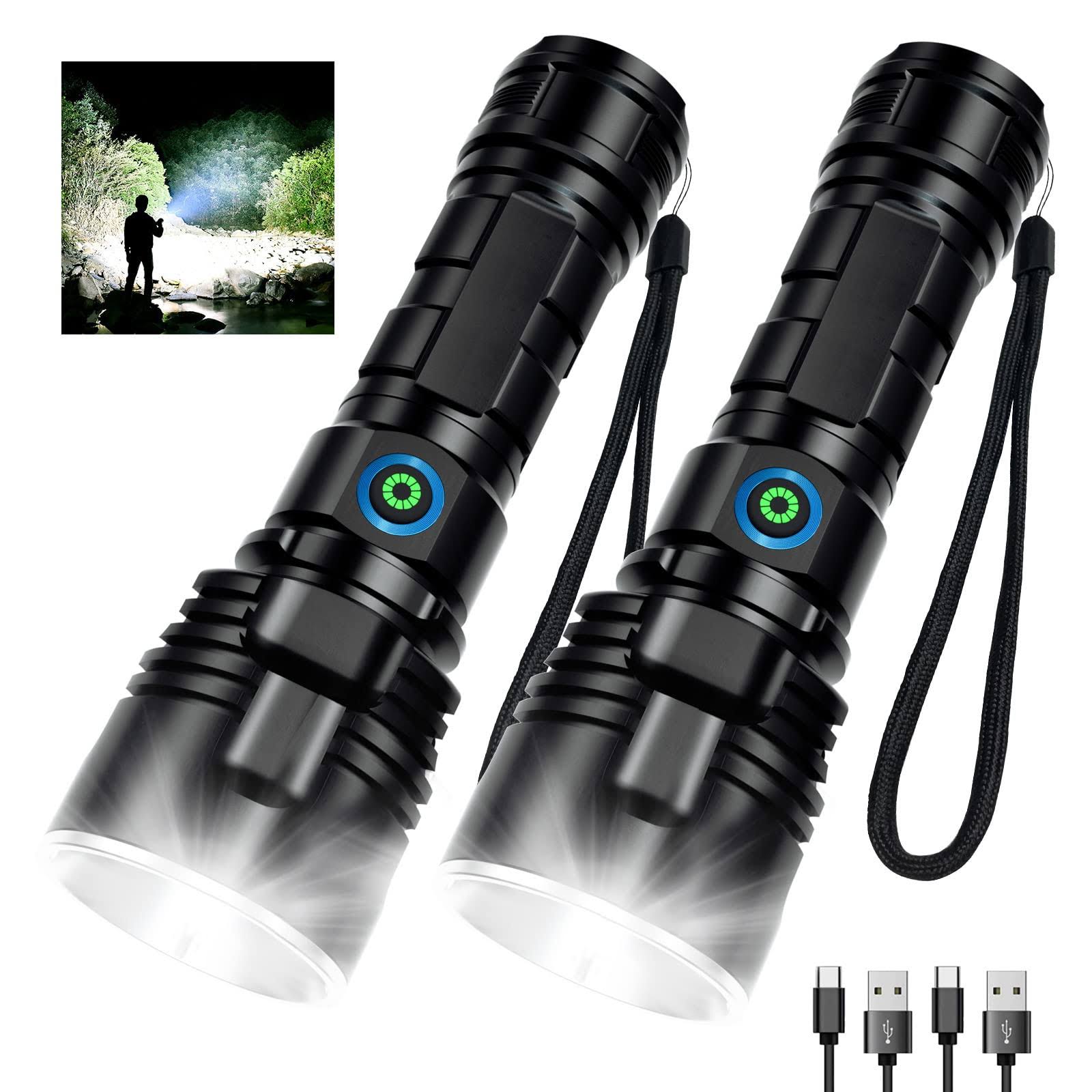 Rechargeable Flashlights 900,000 High Lumens- 2 Pack, 12 Hours Powerful LED Flash Light with 3 Modes, Super Bright & Ipx5 Waterproof Torch for