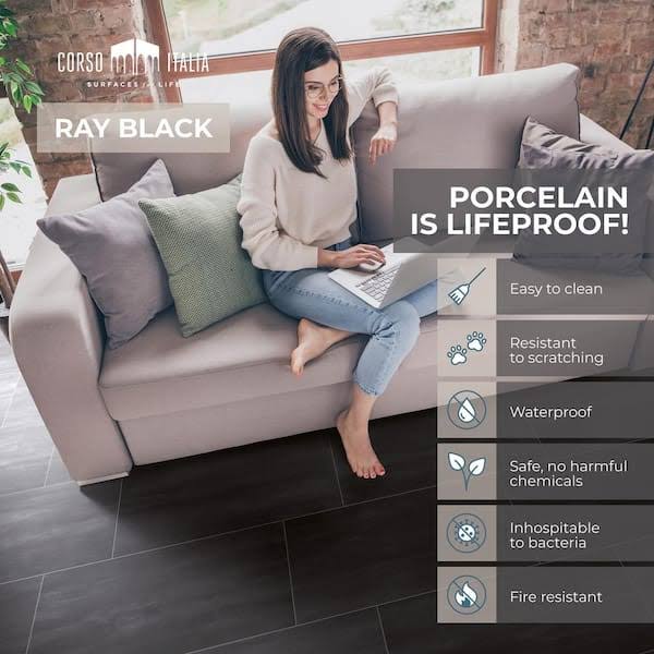 Corso italia Ray Black 12 in. x 24 in. Porcelain Floor and Wall Tile (15.50 Sq. ft./Case)