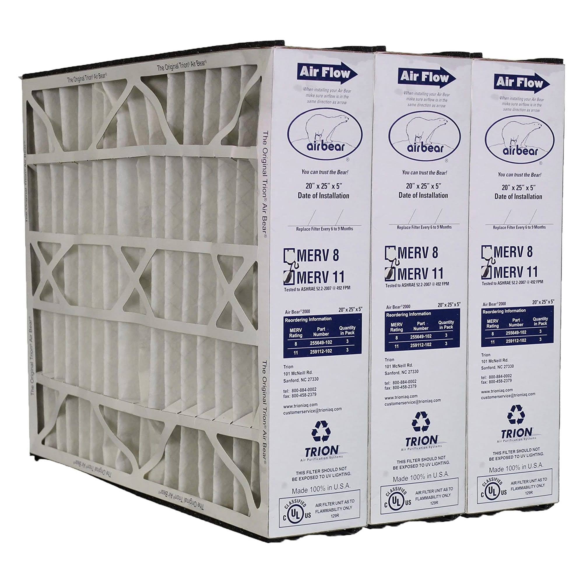 Trion 259112-102 Air Bear 20x25x5 inch MERV 11 Air Purifier Filter (3 Pack)