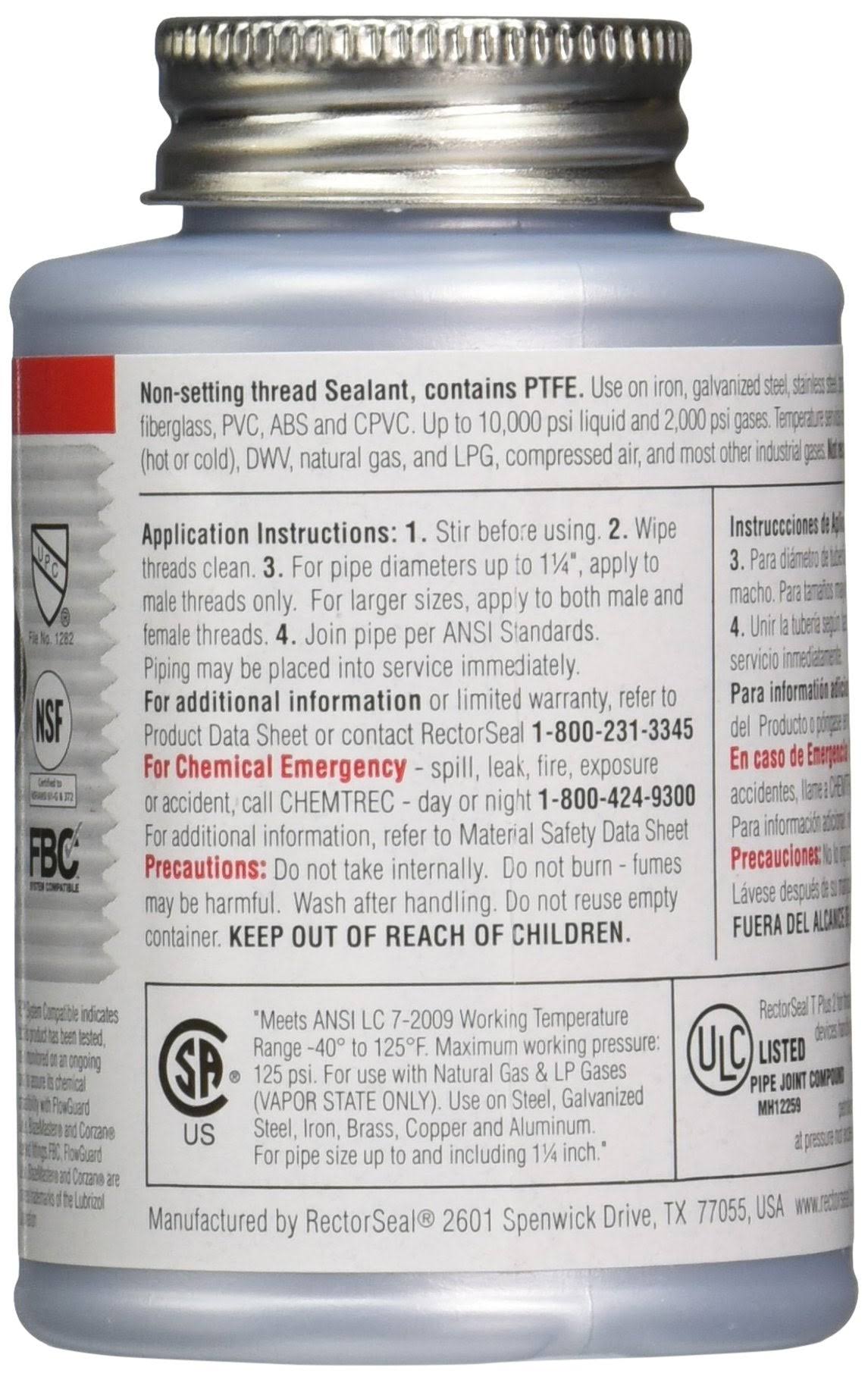 Rectorseal 23631 T Plus 2 Pipe Thread Sealant 4 Ounces
