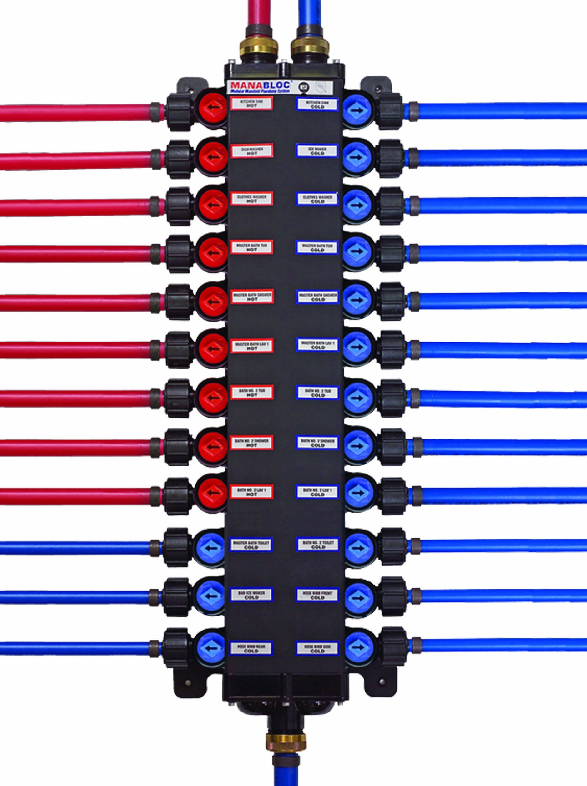 Viega 50243 1/2-Inch PureFlow Zero Lead Poly Alloy PEX Crimp Manabloc with 24 Ports- 15 Cold 9 Hot