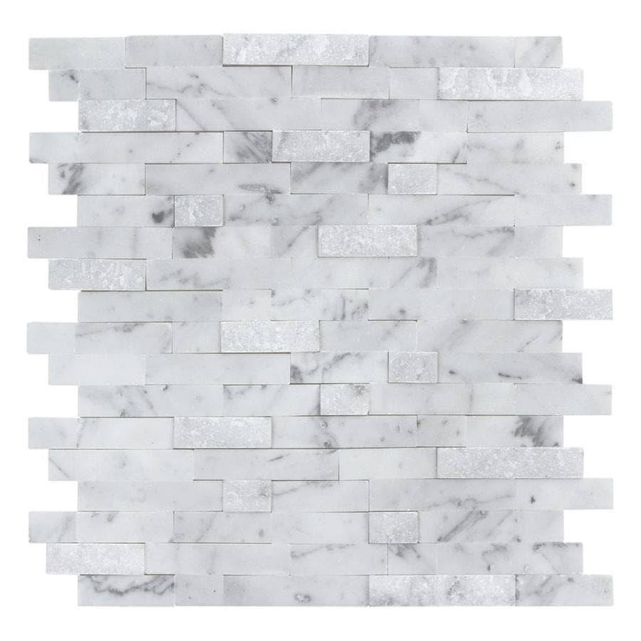 Peel&Stick Mosaics Peel and Stick Stacked Carrara 12-in x 12-in Multi-Finish Natural Stone Marble Linear Marble Look Peel and Stick Wall Tile