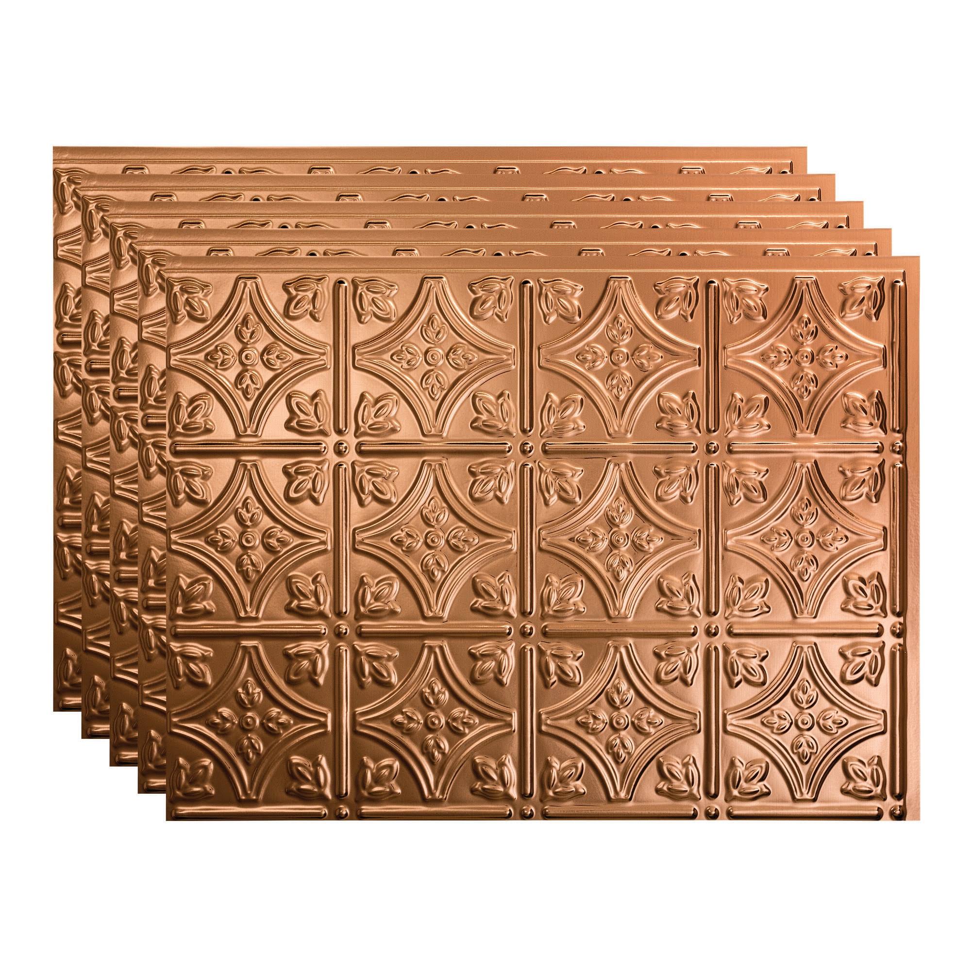 Fasade Traditional Style/Pattern 1 Decorative Vinyl 18in x 24in Backsplash Panel in Polished Copper- 5 Pack