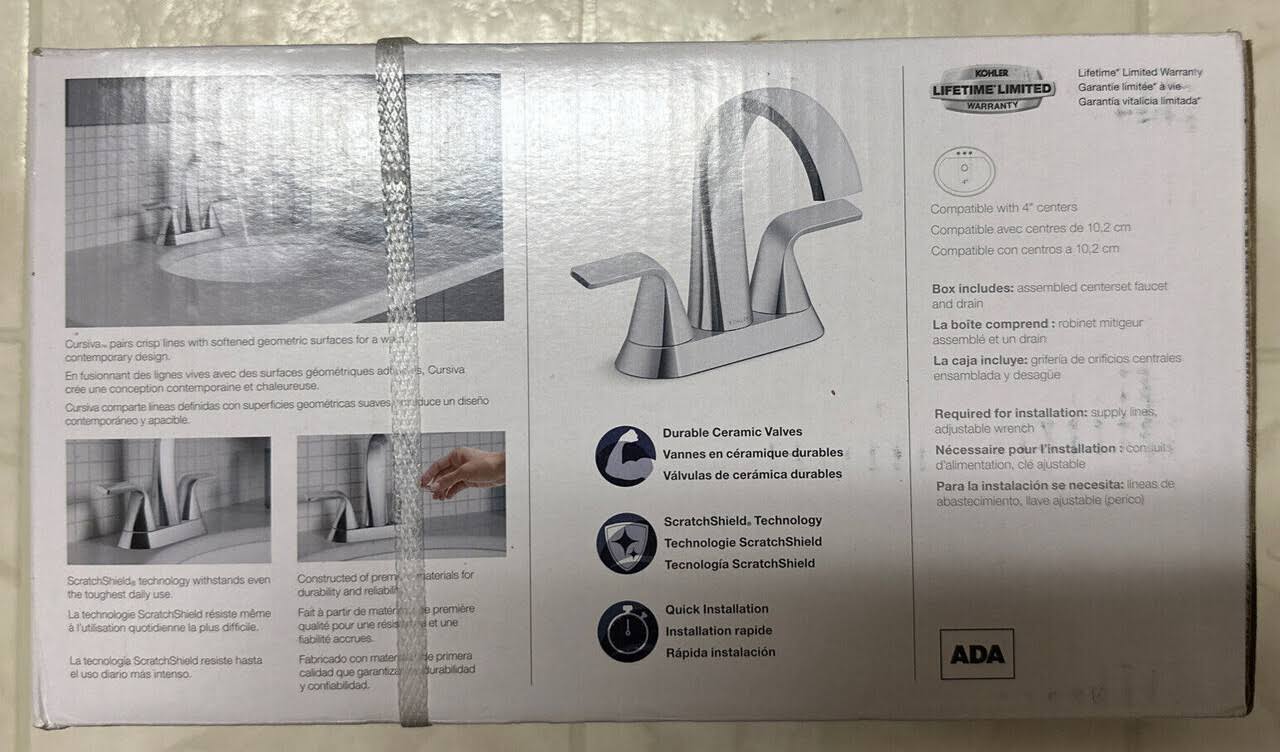 Kohler Cursiva 4 in. Centerset 2-Handle Bathroom Faucet in Polished Chrome