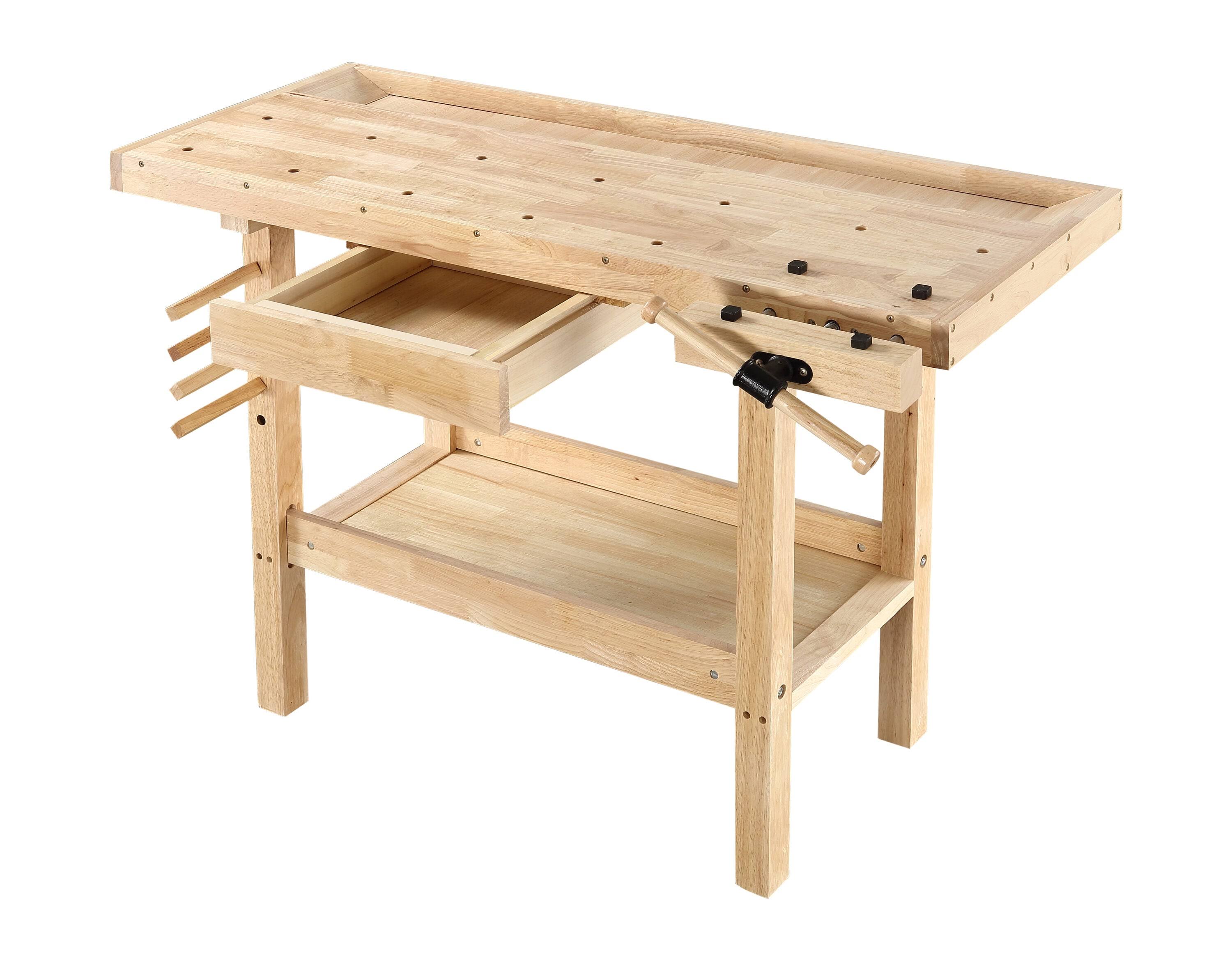 Olympia 410-333-0111 50 in. x 20 in. Acacia Wood Workbench with Built-in Wooden Vise and 330 lbs. Weight Capacity