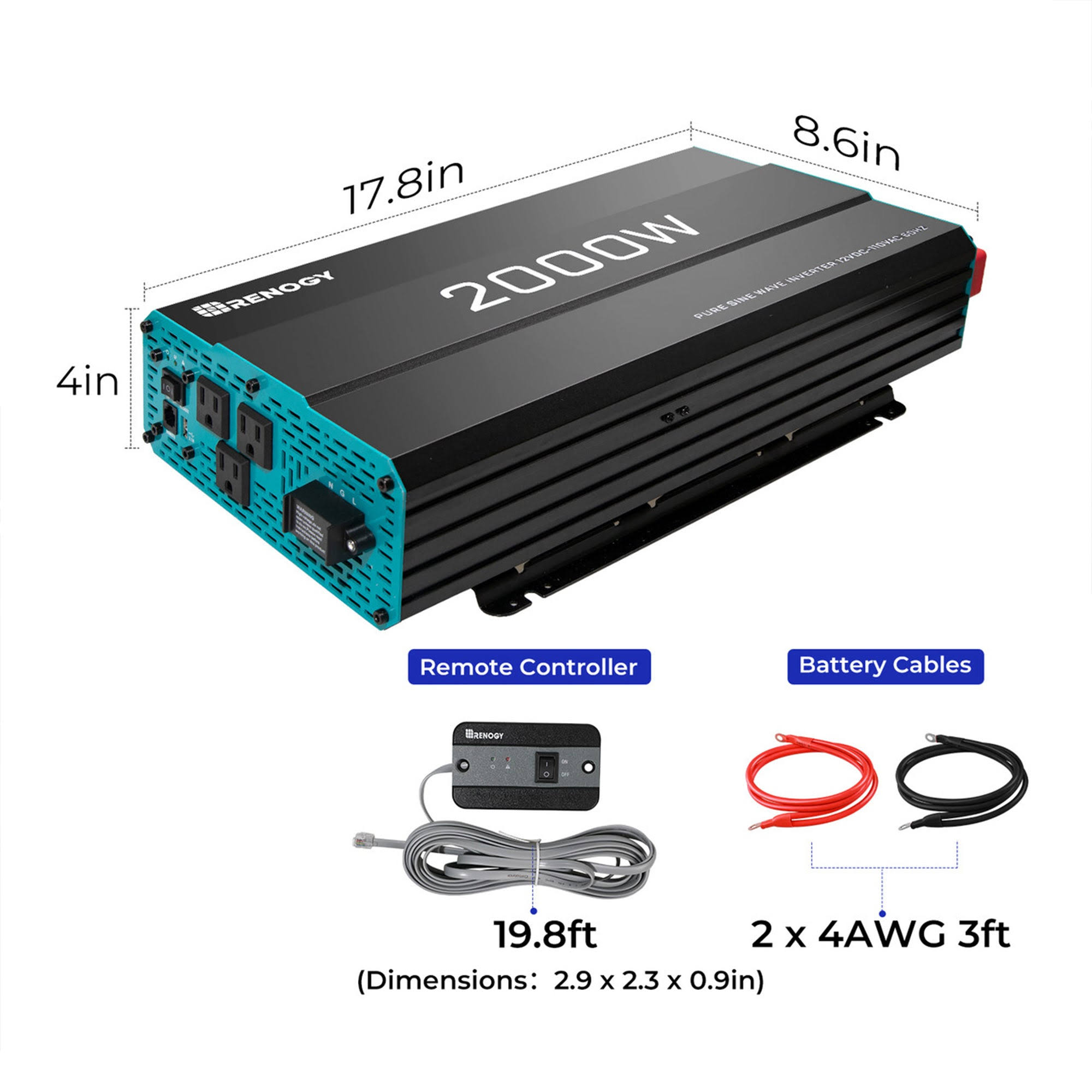 Renogy 2000W 12V Pure Sine Wave Inverter