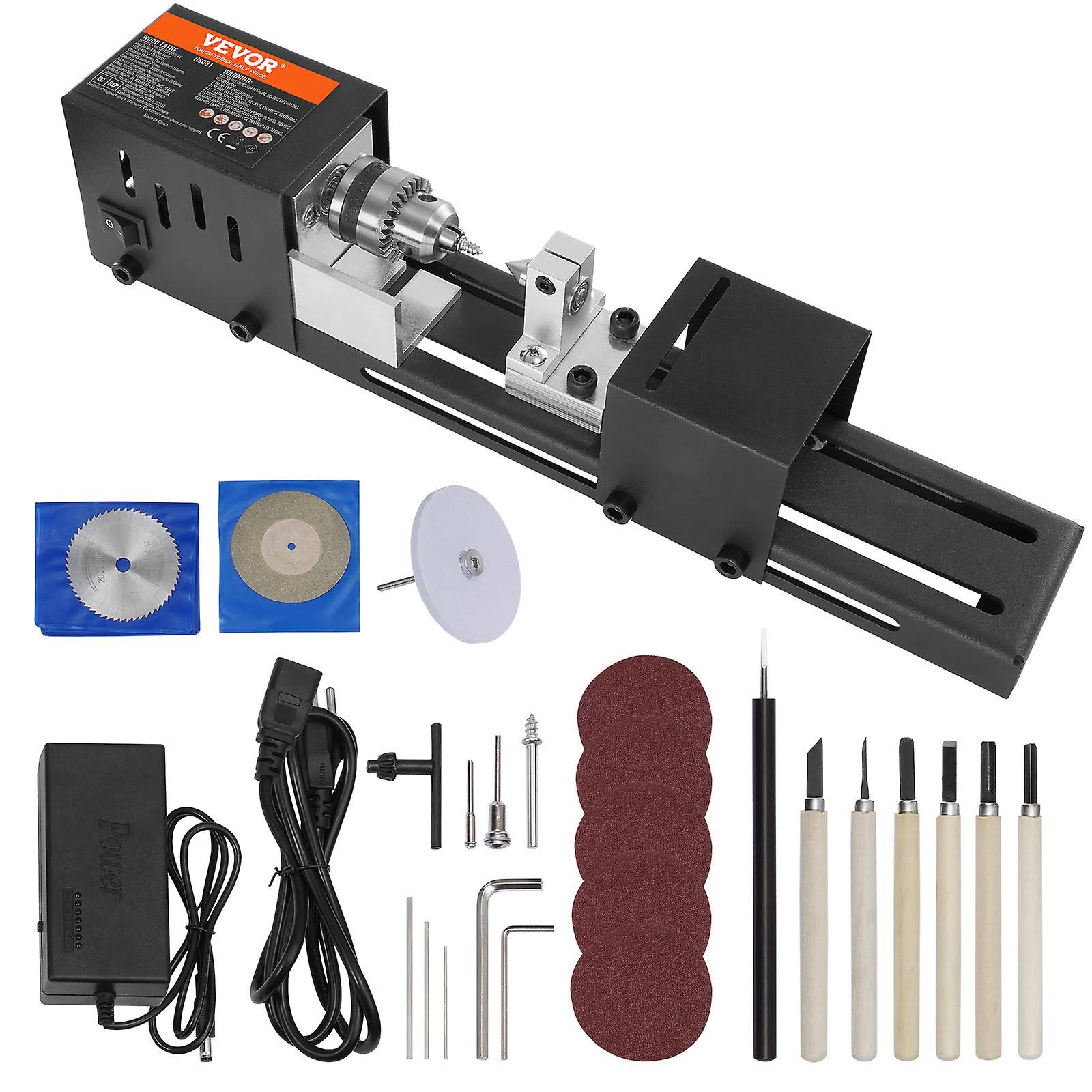 VEVOR Mini Lathe Machine 2.76 in x 6.3 in 24VDC 96W Mini Wood Lathe Tools Milling Machine Accessories 7 Speeds 4220/5300/5650/6350/6660/7050/8450
