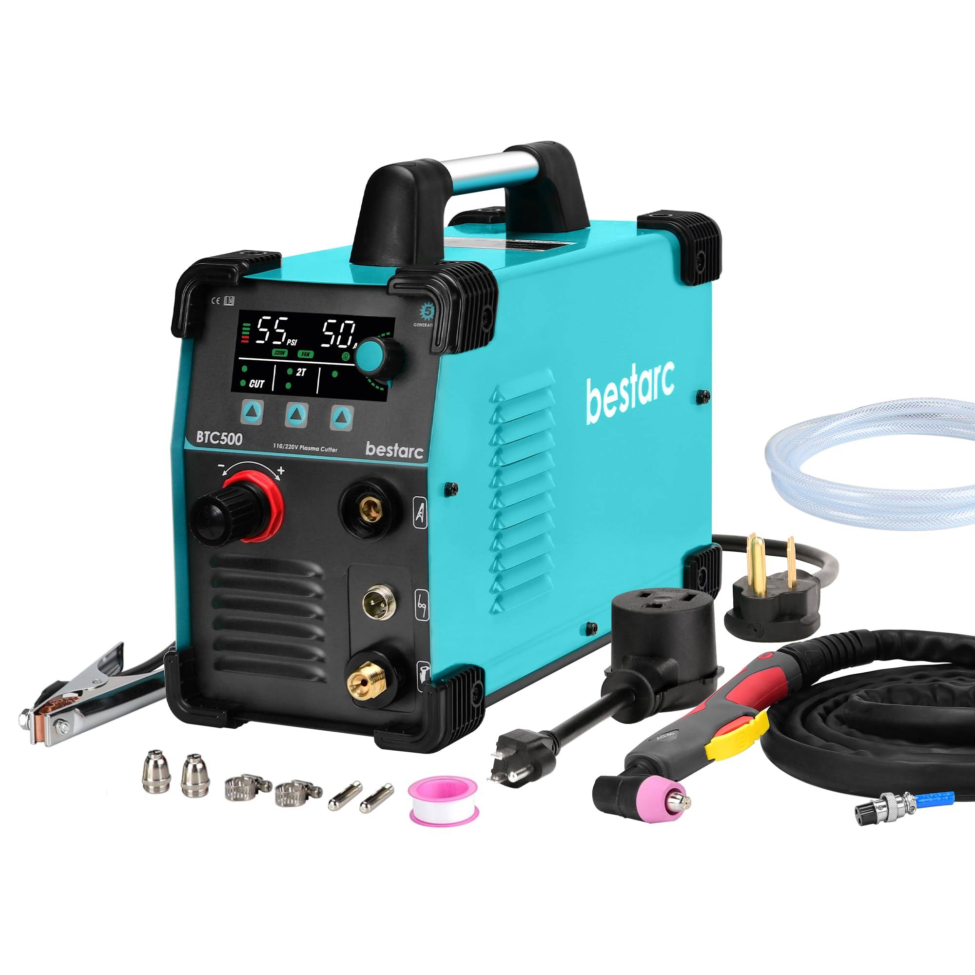 bestarc Plasma Cutter, BTC500 5th Generation 50Amps Plasma with LCD Large Screen Display Dual Voltage 110/220V, Plasma Cutting Machine with 220V