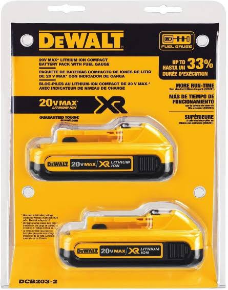 DeWalt DCB203-2 20V Max Compact XR Li-ion Compact Battery, 2-Pack