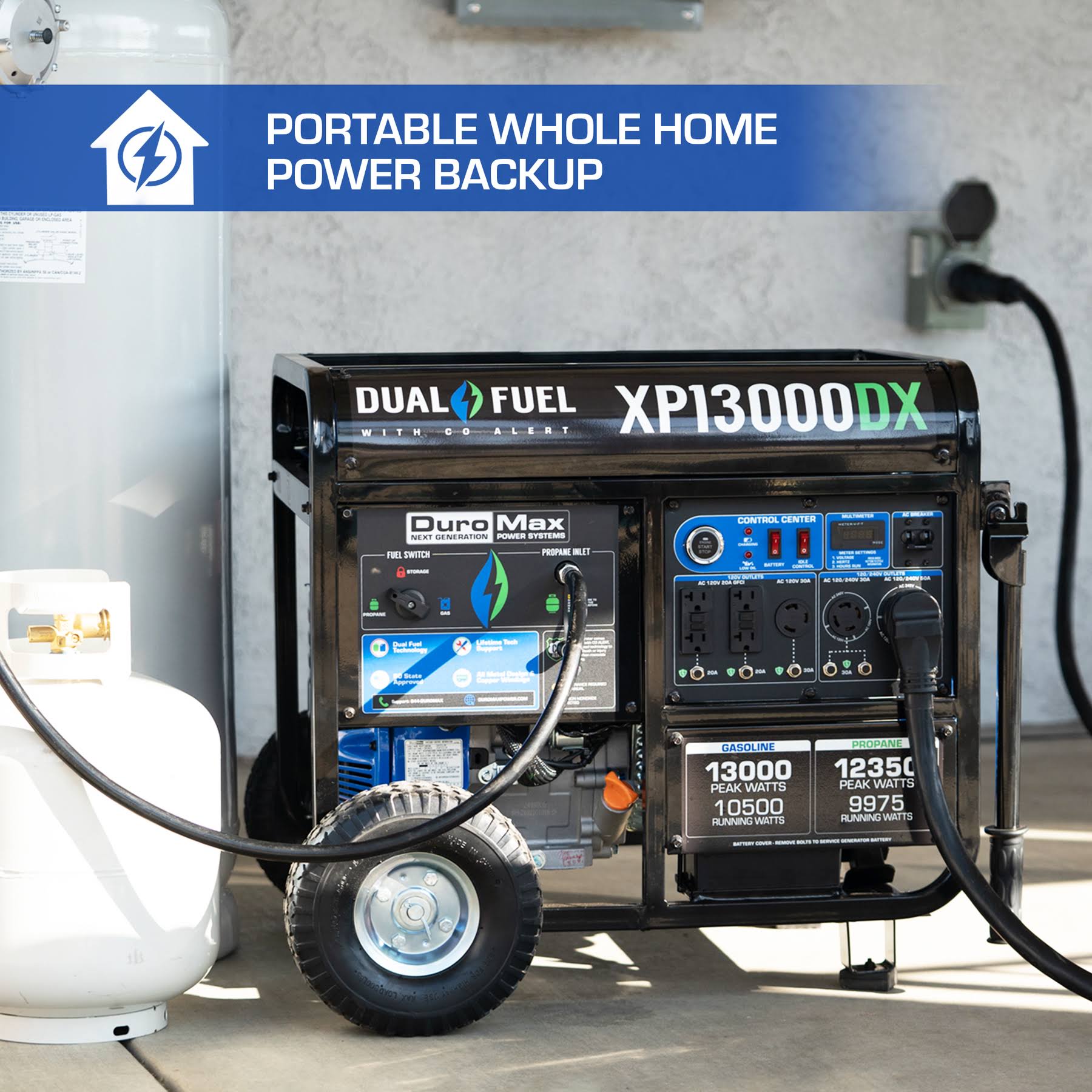 DuroMax XP13000DX 13,000 Watt Dual Fuel Portable Generator w/ Co Alert
