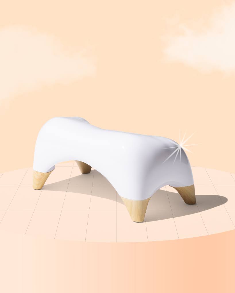 Tushy Ottoman Relaxed- Premium Toilet Stool for Bathroom- Modern Sleek Design- White/Bamboo, Short