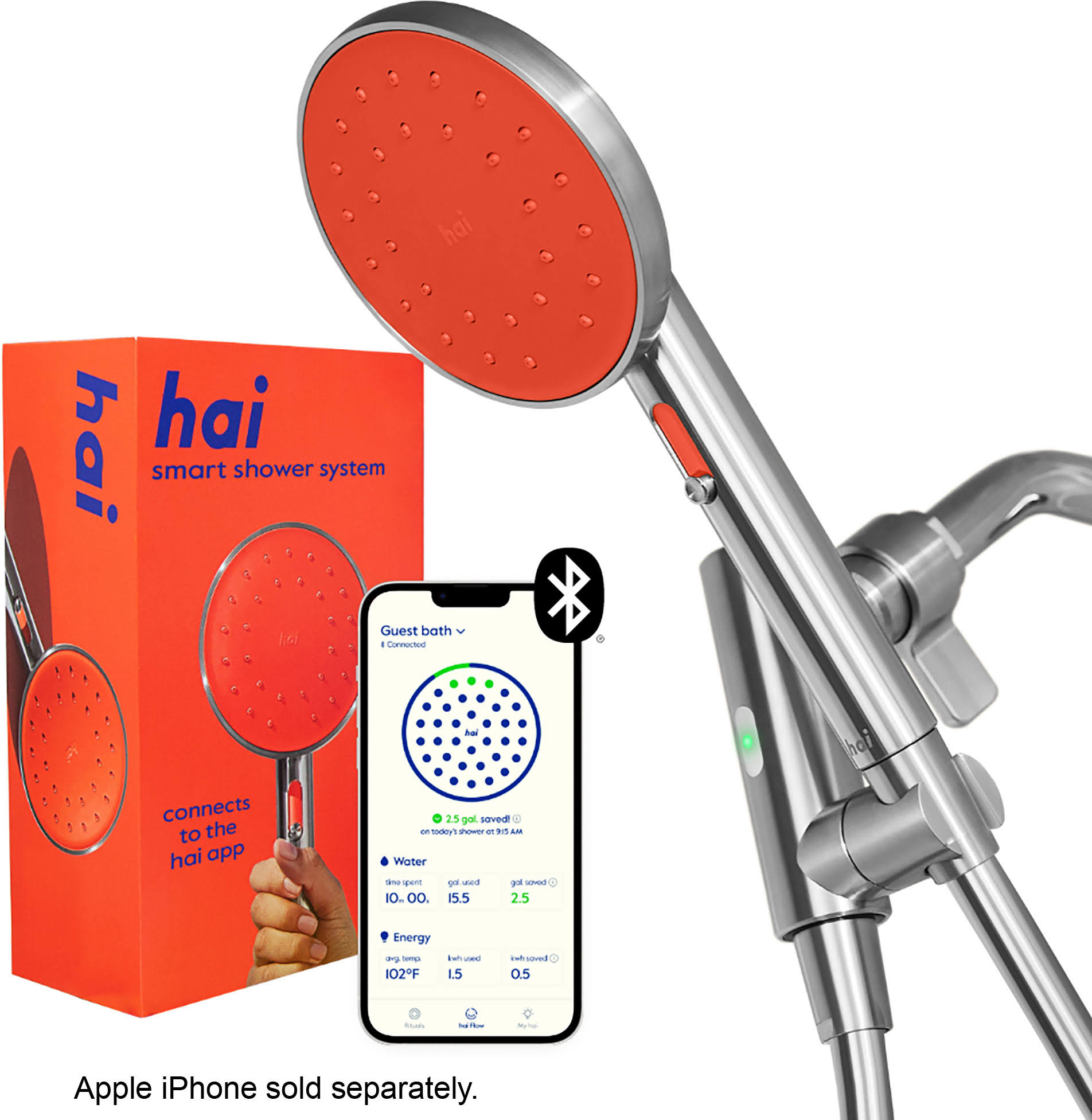 Hai Smart Shower Head, Bluetooth Handheld Water Saving Showerhead with Adjustable High Pressure to Spa-like Mist, Stainless S HSBTLO6