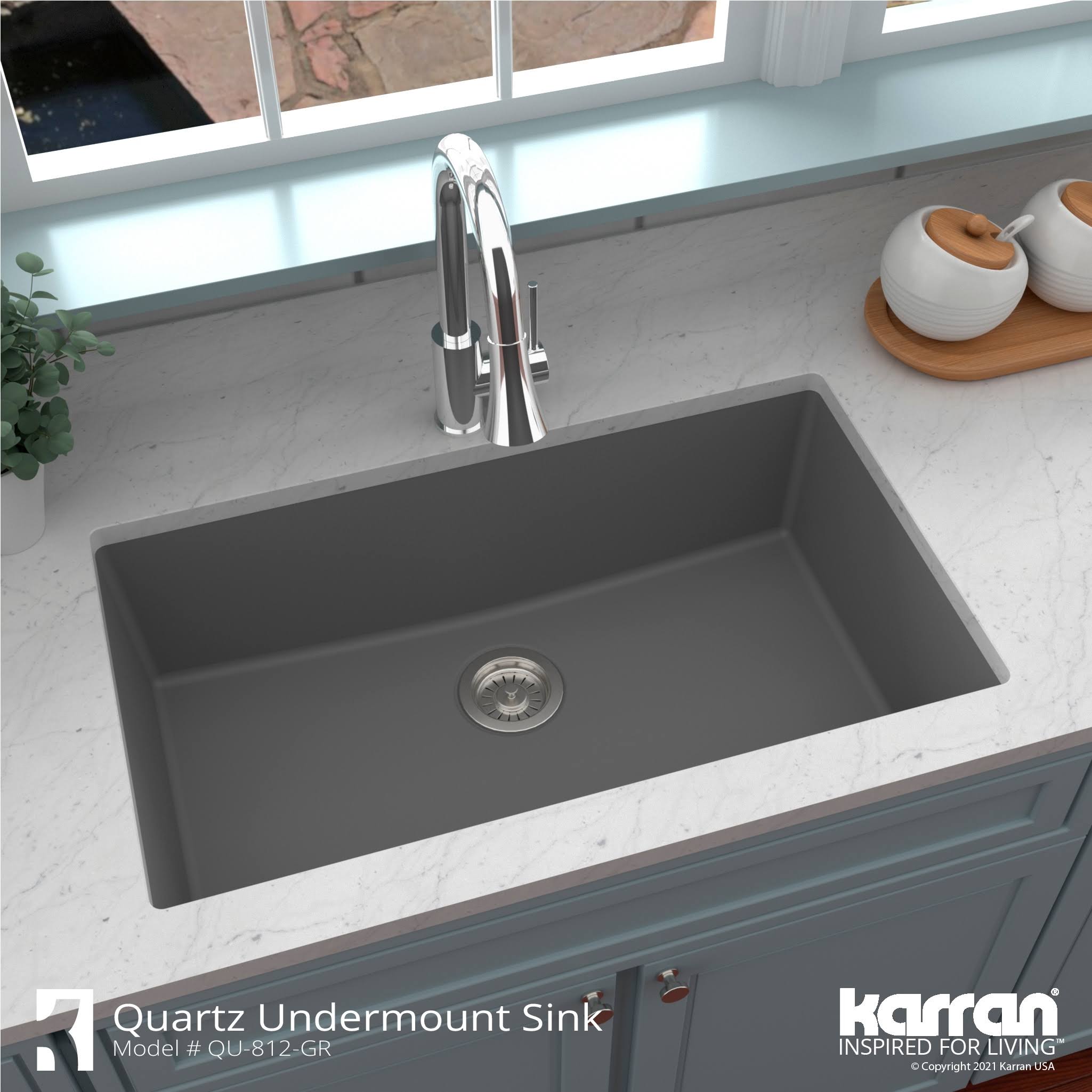Karran QU-812 Undermount 32.5 in. Large Single Bowl Quartz Kitchen Sink in White