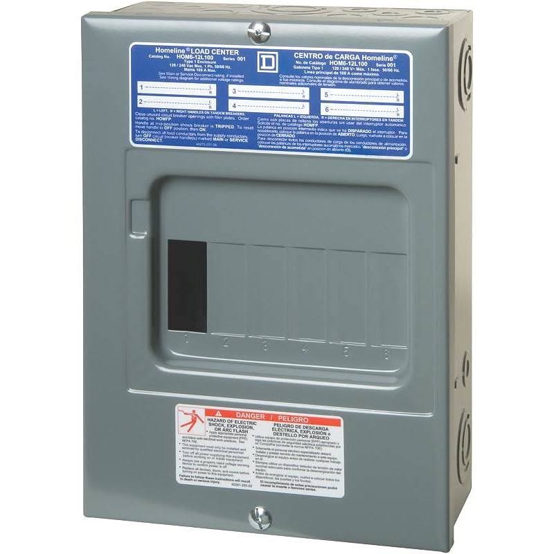 Square D Homeline Load Center- 6 Space- 100 Amp