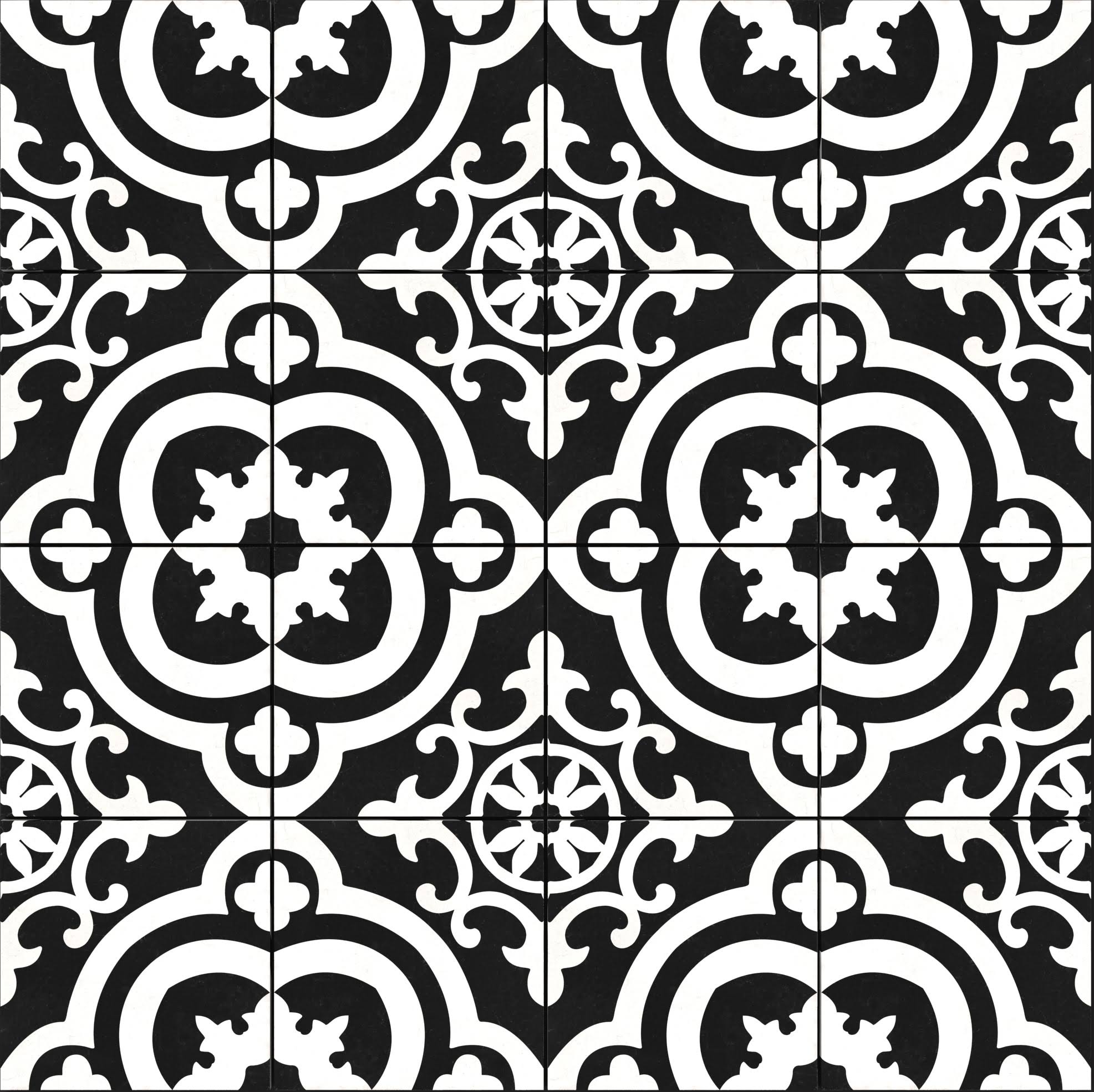 della Torre Cementina Black and White 8-in x 8-in Glazed Ceramic Encaustic Floor and Wall Tile (0.43-sq. ft/ Piece)