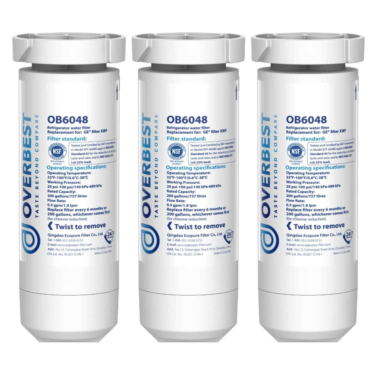 Overbest XWF Replacement for GE XWF Refrigerator Water Filter, Pack of 3