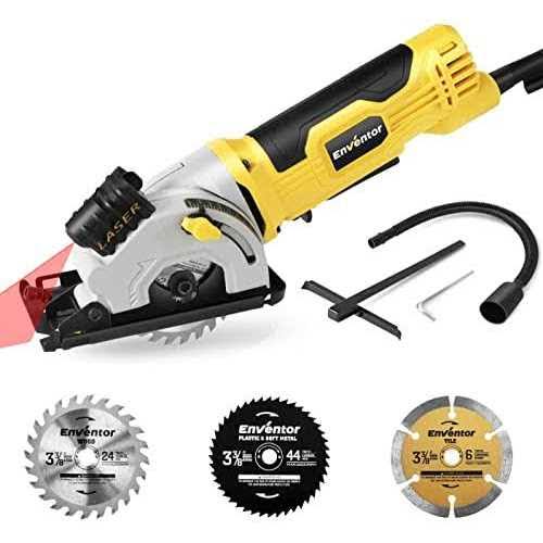 Mini Circular Saw Enventor 48A Electric Circular Saw Corded with Laser Guide 4000RPM 3 Saw Blades 3-3/8' Max Cutting Depth 1-1/16' Compact Hand Saw Fo