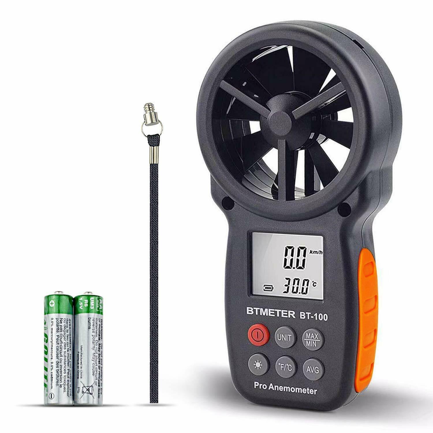 BTMETER BT-100 Anemometer Handheld, Anemomters, Wind Speed Meter for Measuring Wind Speed, Temperature and Wind Chill with Backlight and Max/Min for