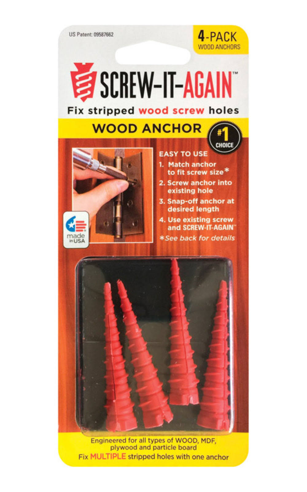 Screw-It-Again Wood Anchor- 4 Pack SIA-4PK