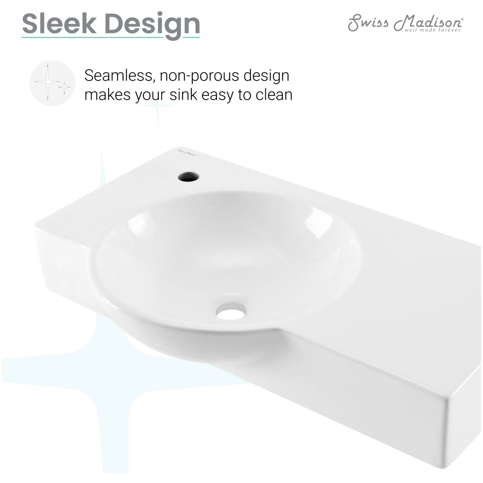 Swiss Madison Chateau 30 inch Left Side Faucet Wall-Mount Bathroom Sink, White