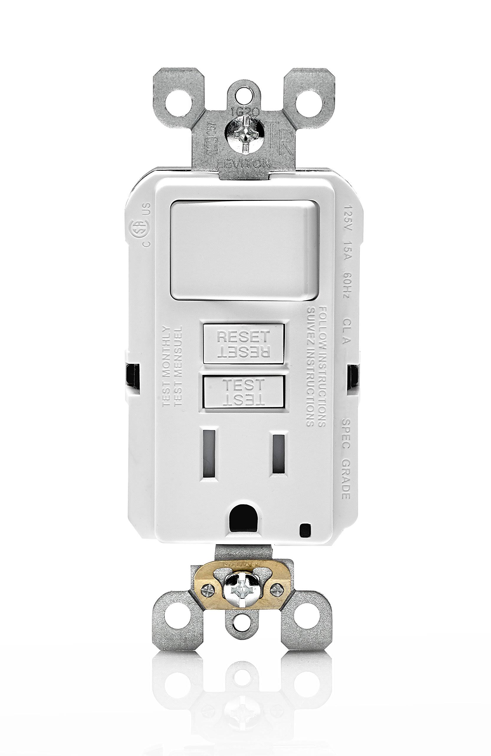 Leviton GFSW1-W 15-Amp Self-Test SmartlockPro Slim GFCI Combination Switch Tamper-Resistant Receptacle with LED Indicator, 20-Amp Feed-Through, 3