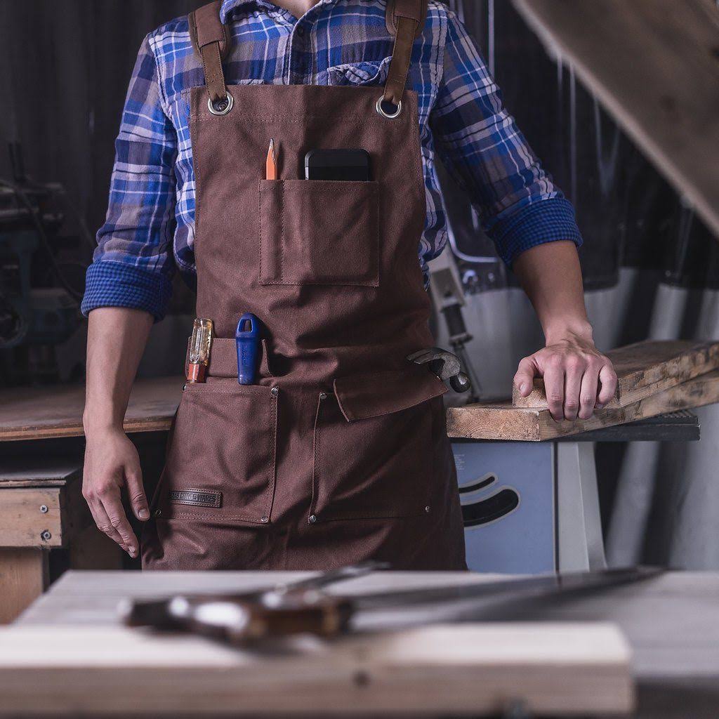 Waxed Canvas Heavy Duty Shop Apron with Pockets Adjustable Up to XXL for Men and Women- Texas Canvas Wares