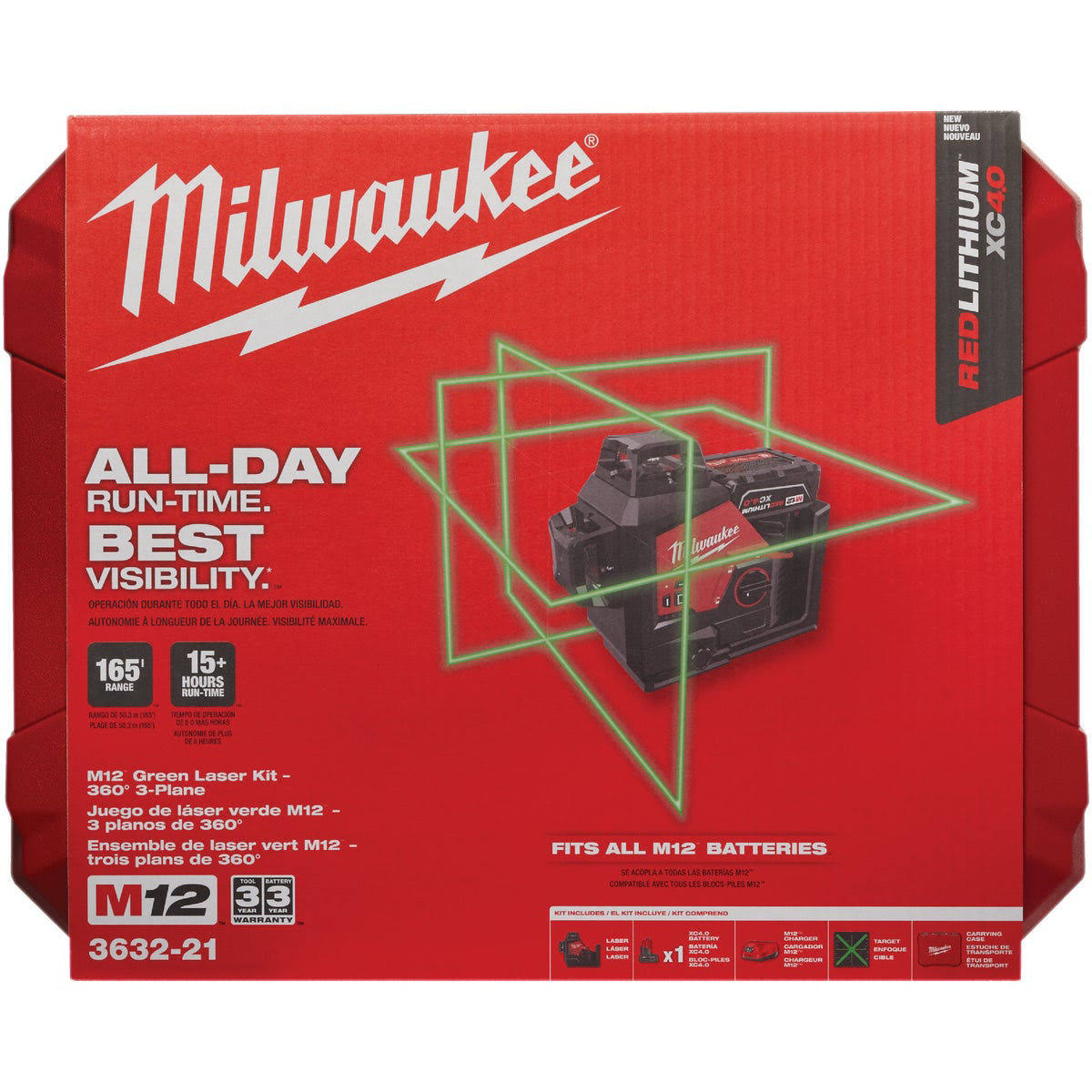 Milwaukee 3632-21 M12 Green 360 3-Plane Laser Kit