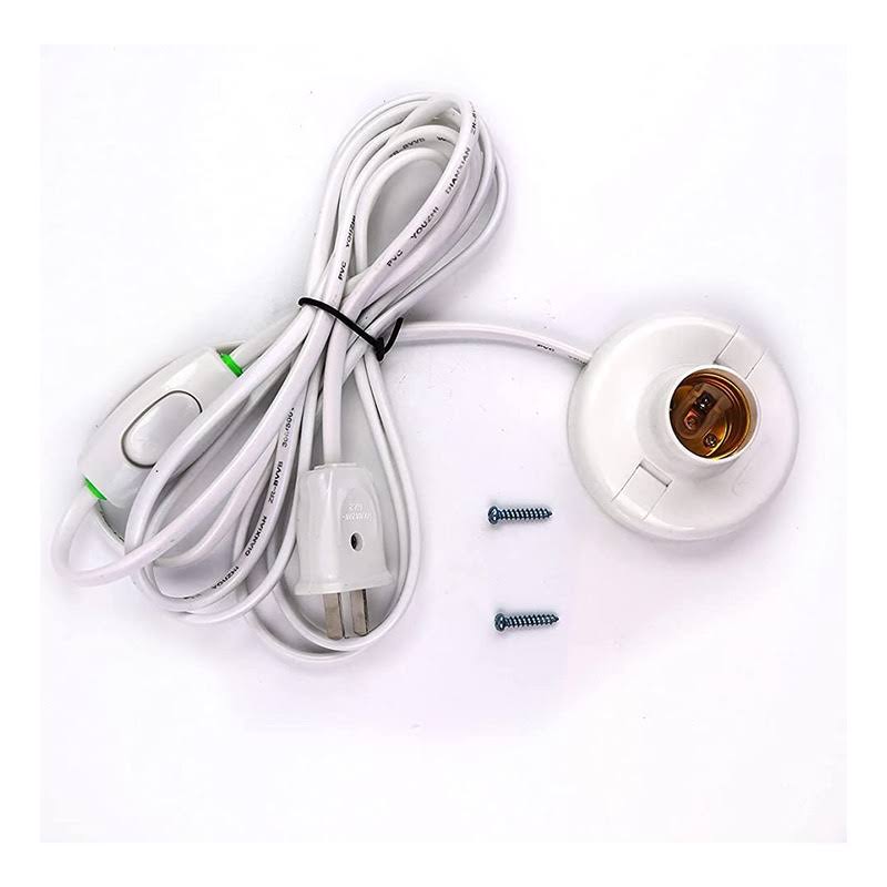 1Pcs White Hanging Light Cord E27 Light Bulb Socket to 2-Prong with On/Off Switch (About 80mm Base & 9.2ft wire)