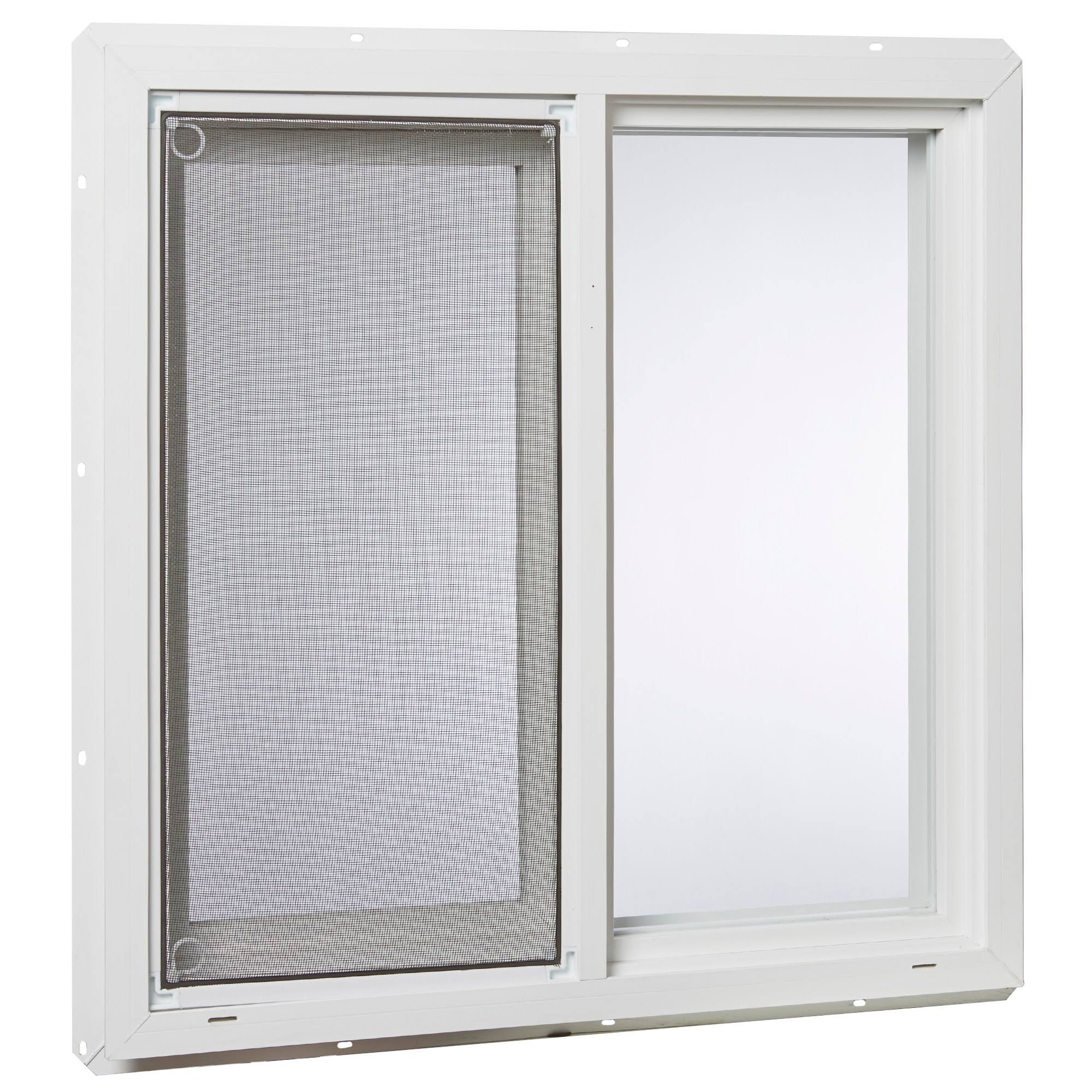 Project Source 10001 Series 23.5-in x 23.5-in x 3-in Jamb Left-Operable Vinyl White Sliding Window Half Screen Included | VUS2424PS
