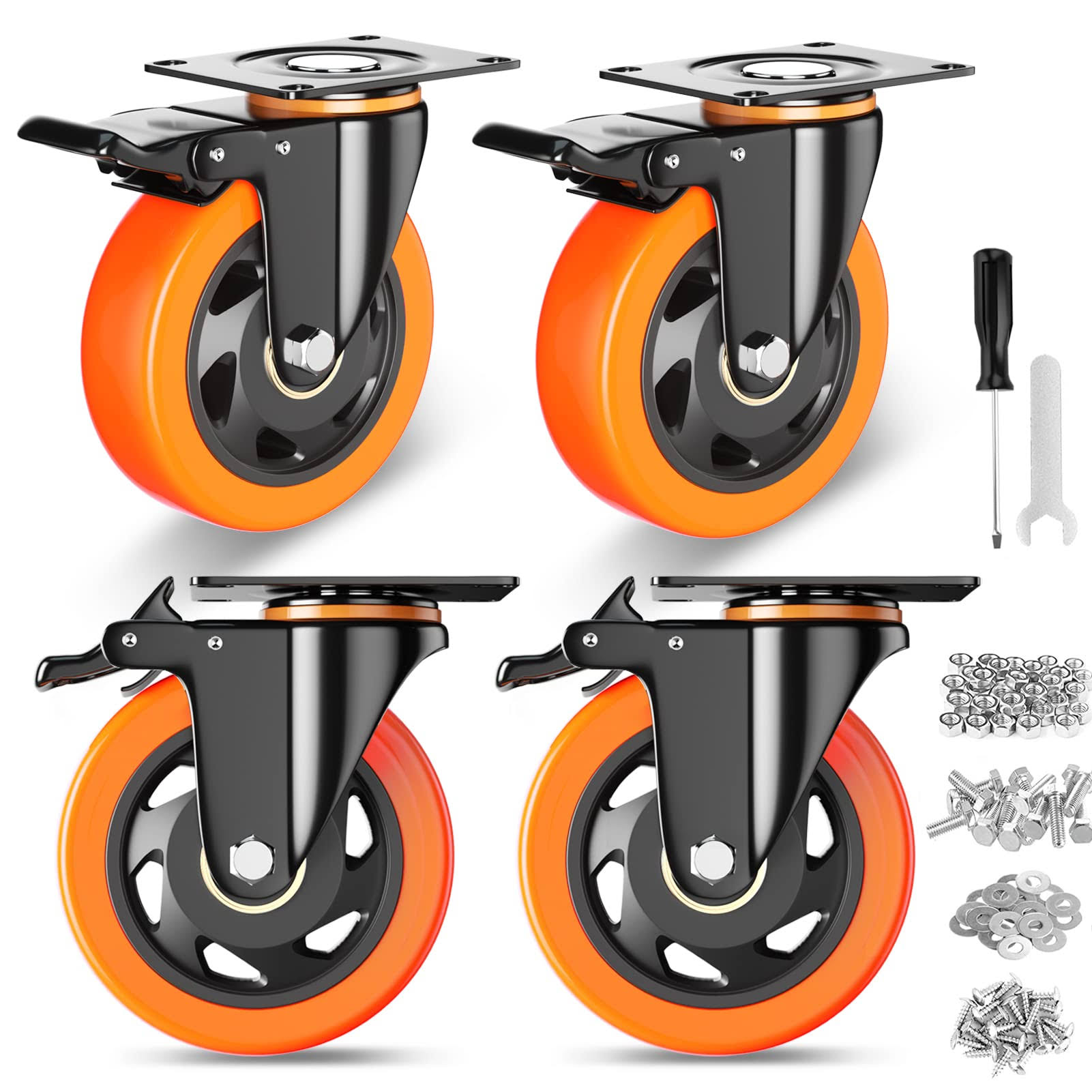 YUPEZOP 4 inch Caster Wheels, Casters Set of 4, Heavy Duty Casters with Brake 2200 lbs, Locking Industrial Swivel Top Plate Casters Wheels for