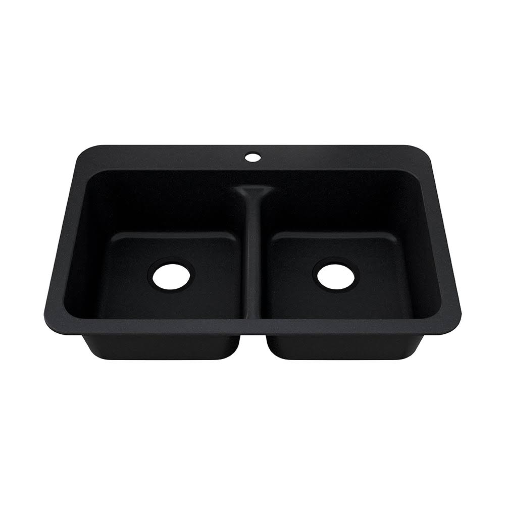 Allen + Roth Kenji Dual-Mount 33-in x 22-in Nero Granite Double Equal Bowl 3-Hole Kitchen Sink in Black | CLTN200DM13