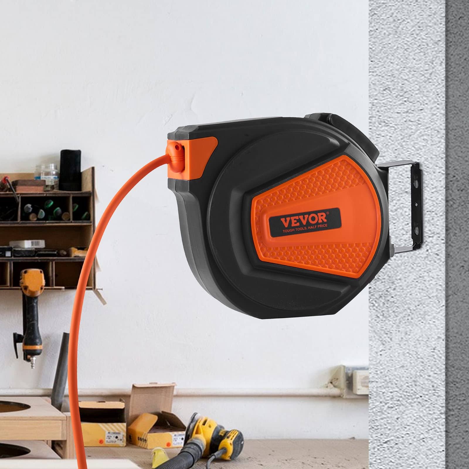 VEVOR Retractable Air Hose Reel, 3/8 in x 50 ft Hybrid Air Hose Max 300Psi, Air Compressor Hose Reel with 5 ft Lead in, Ceiling/Wall Mount Enclosed