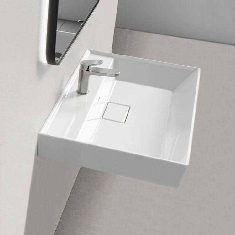 ADA Wall Mount Bathroom Sink, Modern, Square, 19