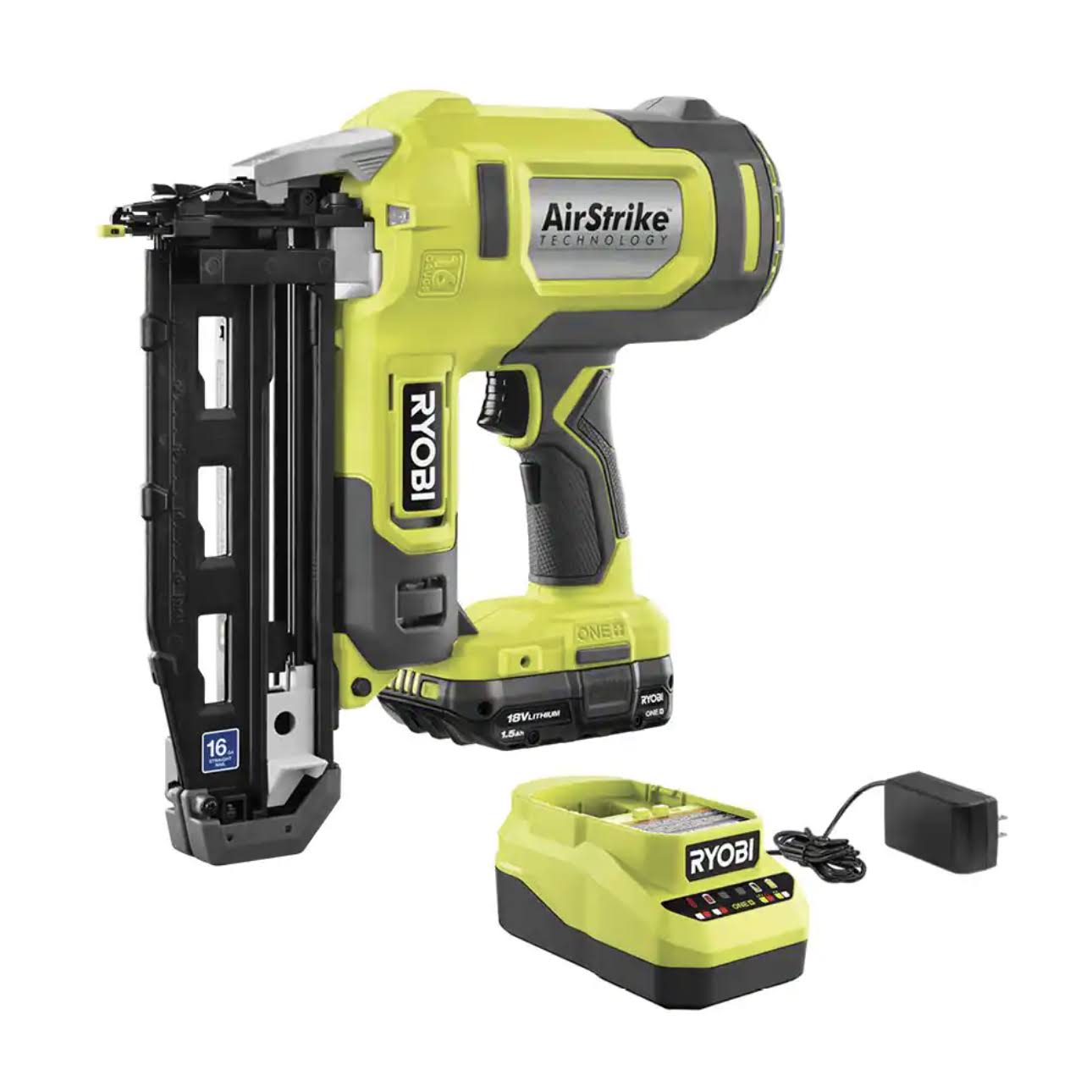 Ryobi P326KN One+ 18V 16-Gauge Cordless Airstrike Finish Nailer with 1.5 Ah Battery and Charger