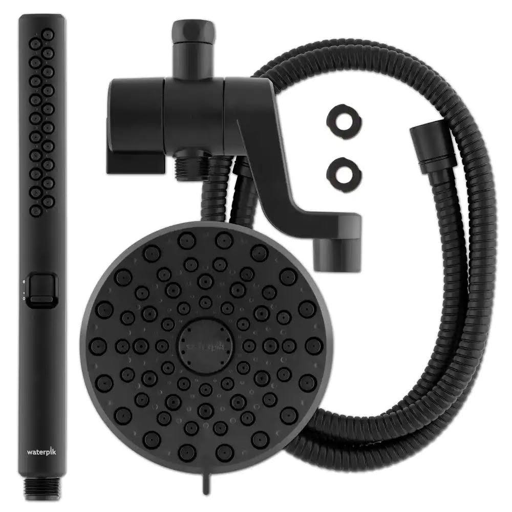 Waterpik 12-Spray High Pressure 1.8 GPM 5 in. Wall Mount Dual Shower Head and Handheld Shower Head in Matte Black