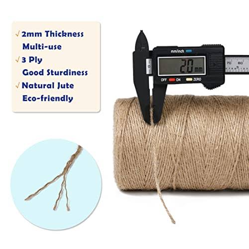 PerkHomy Natural Jute Twine 600 Feet Long Twine String for Crafts Gift Wrapping Packing Gardening Wedding Decor (Brown 2mm * 600feet)