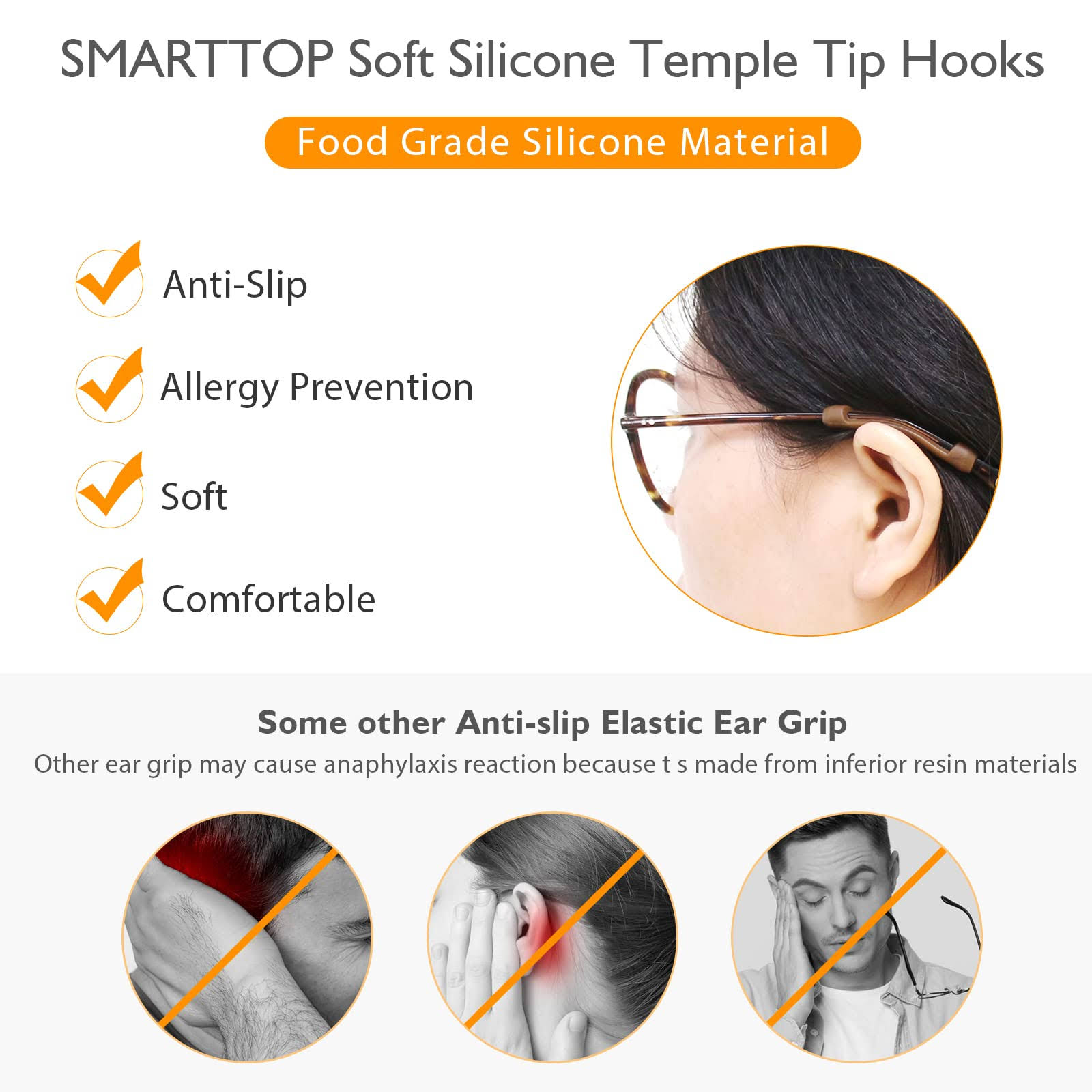 SmartTOP Silicone Eyeglasses Temple Tips Sleeve Retainer, Anti-Slip Elastic Glasses Ear Grip Comfort Eyeglasses Retainers Behind The Ears for