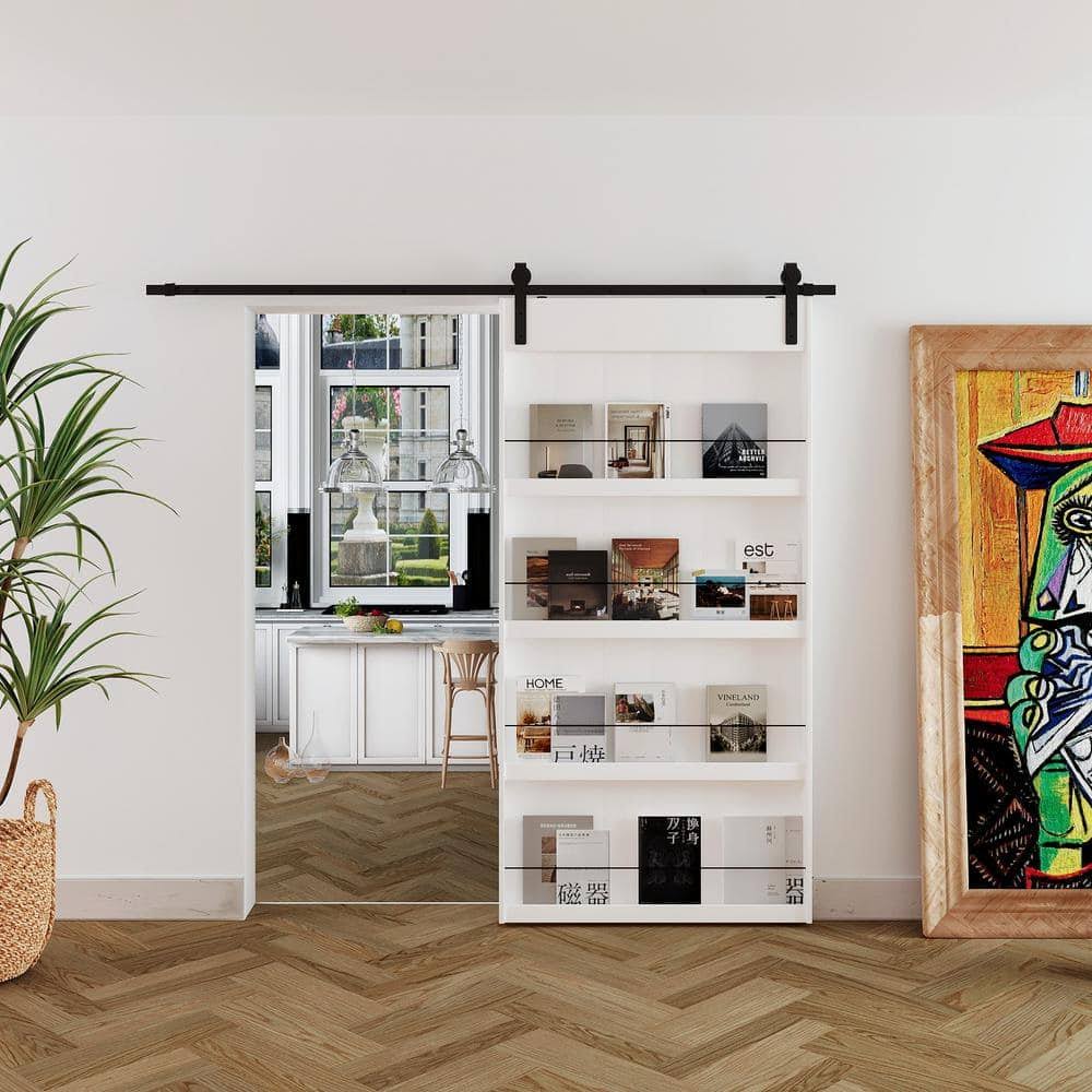 42 in. x 84 in. White, Finished, MDF Barn Door Slab with Shelf Style