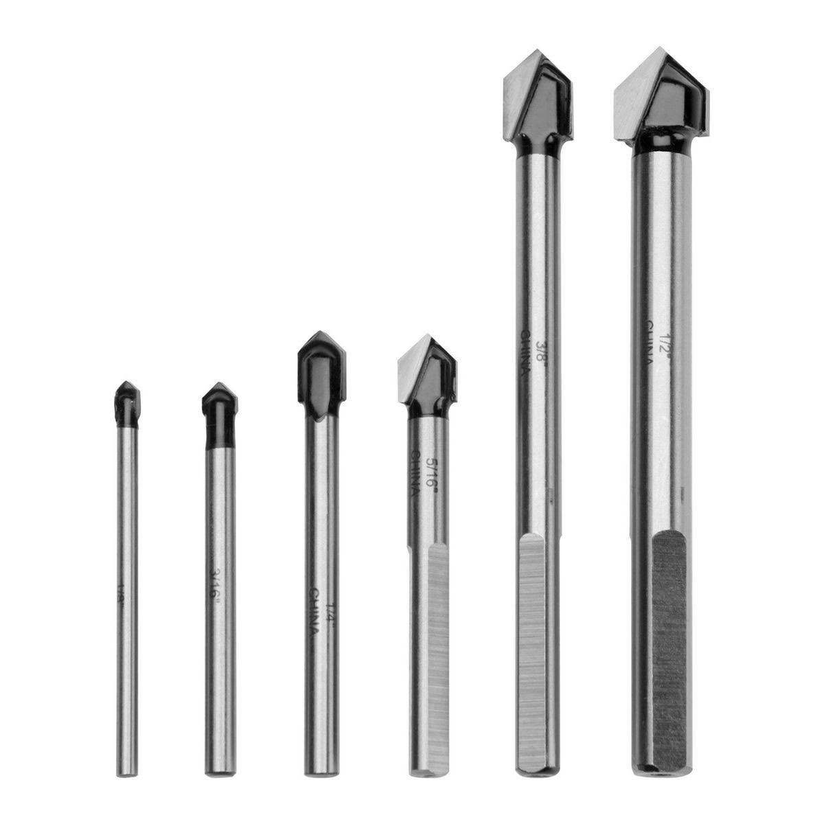 Warrior Carbide Tip Glass and Tile Cutting Drill Bit Set, 6 Piece
