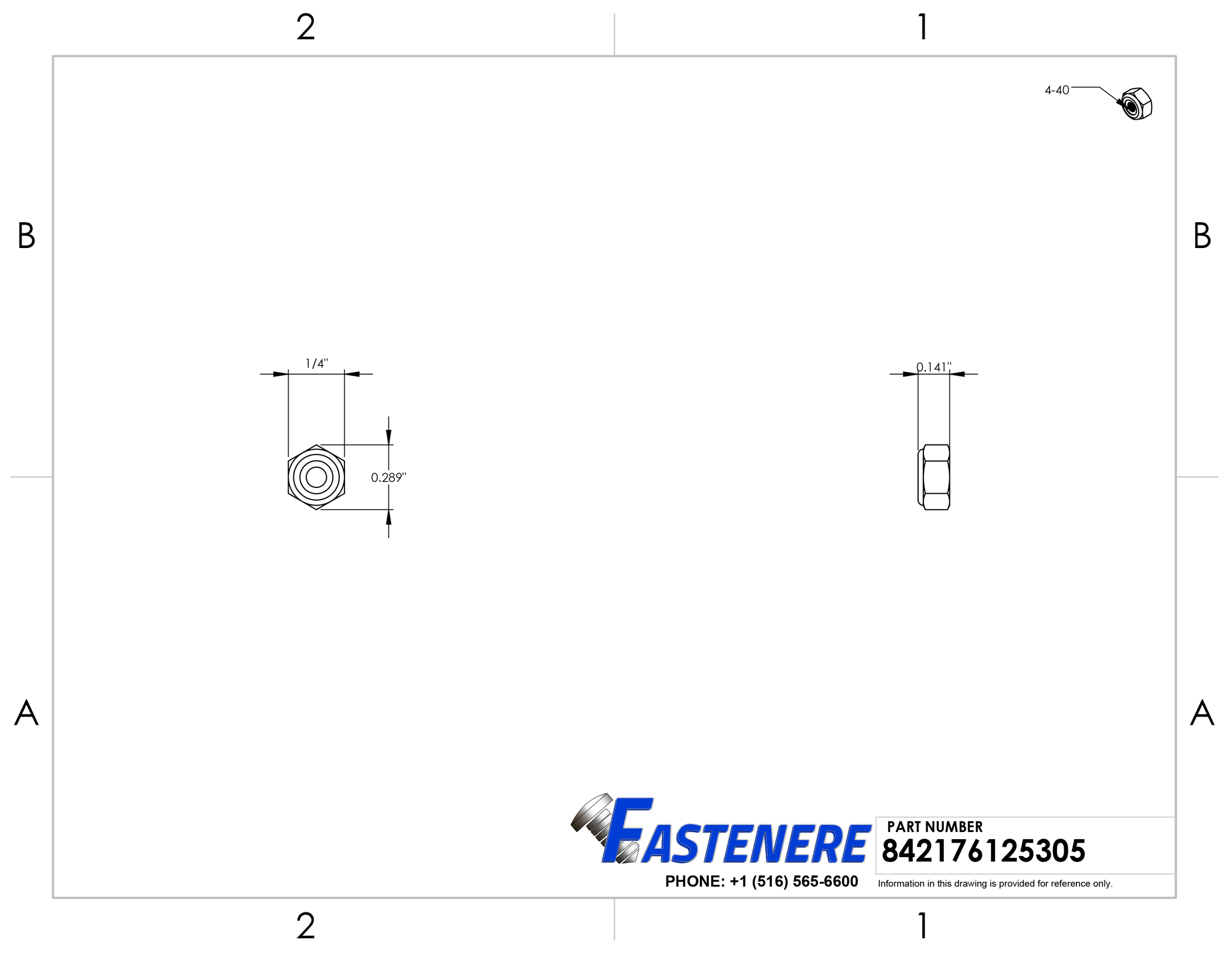 Fastenere 4-40 Nylon Insert Hex Lock Nuts Stainless Steel 18-8 Qty 100