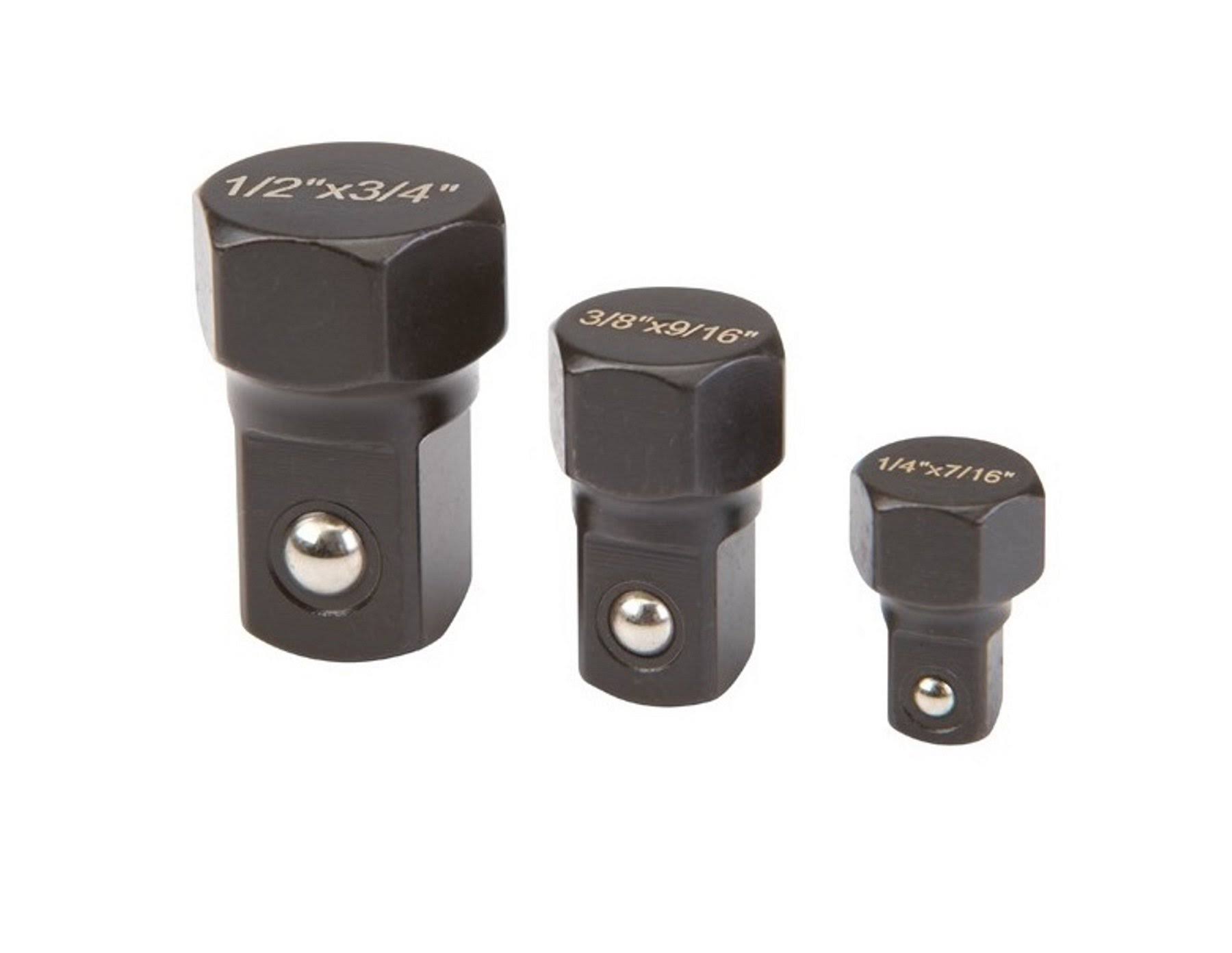 3 PC Square Drive Socket Caps, Hex 7/16 inch, 9/16 inch & 3/4 inch with 1/4 inch, 3/8 inch & 1/2 inch Drives