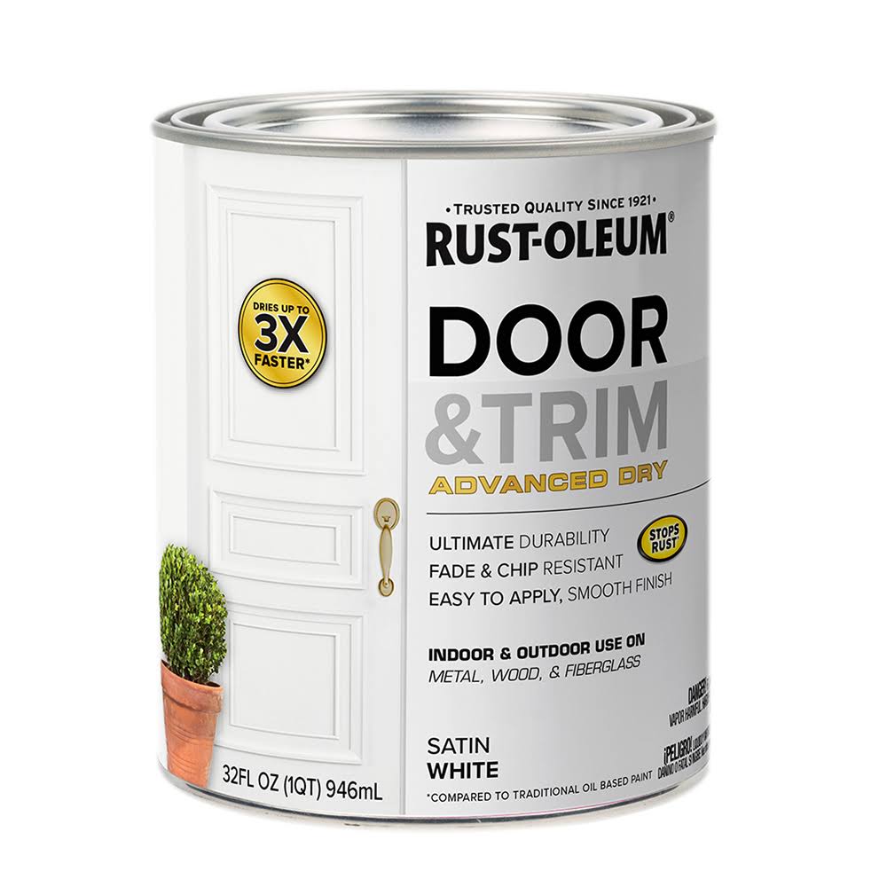 Rust-Oleum 369384 Advanced Dry Door & Trim Paint, Quart, Satin White