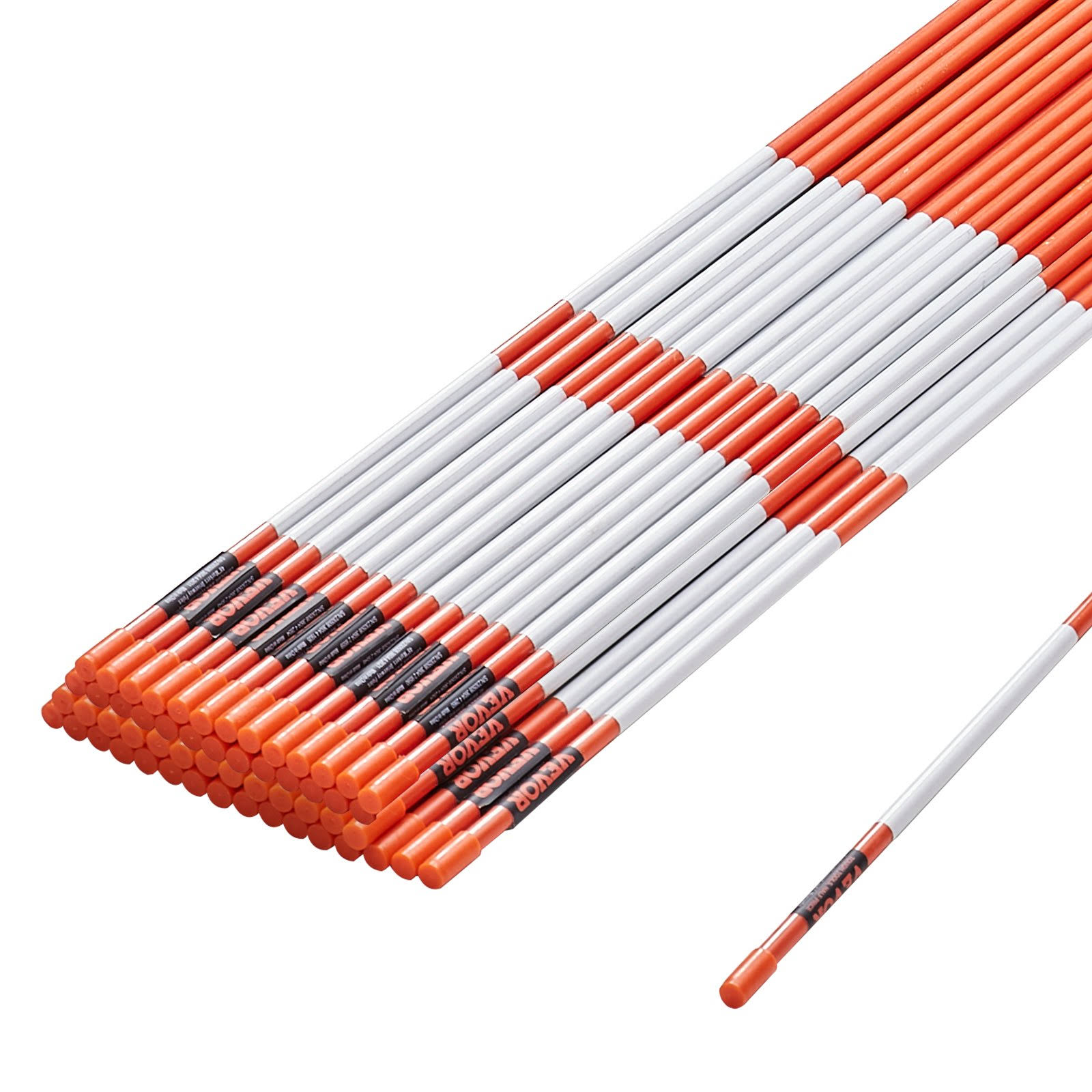VEVOR Driveway Markers 48 inch 0.4 inch Diameter Orange Fiberglass Poles Snow Stakes with Reflective Tape- 50 Pack
